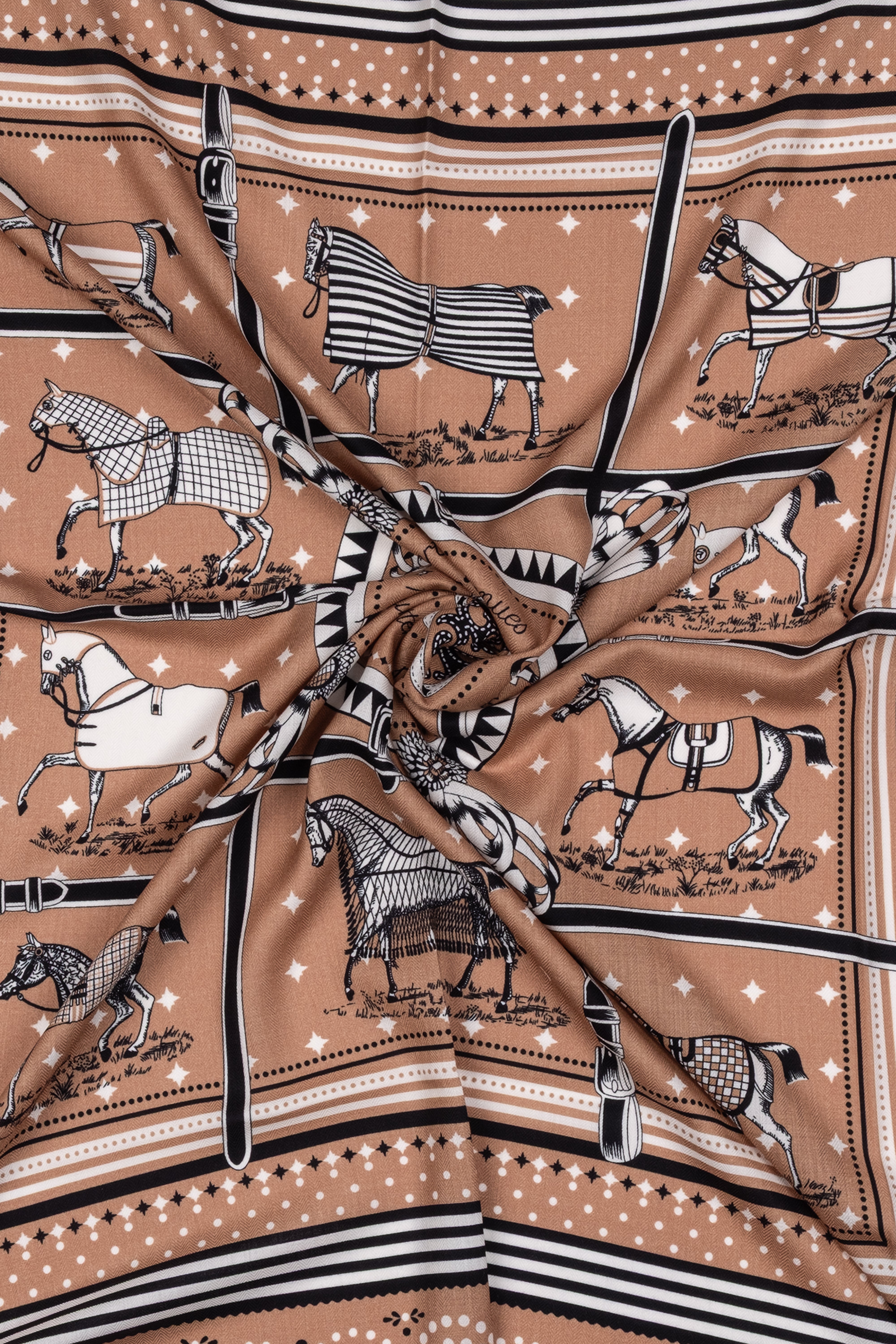 Koyu Bej Linda Saf Kaşmir Desenli Kare Eşarp 140x140 cm