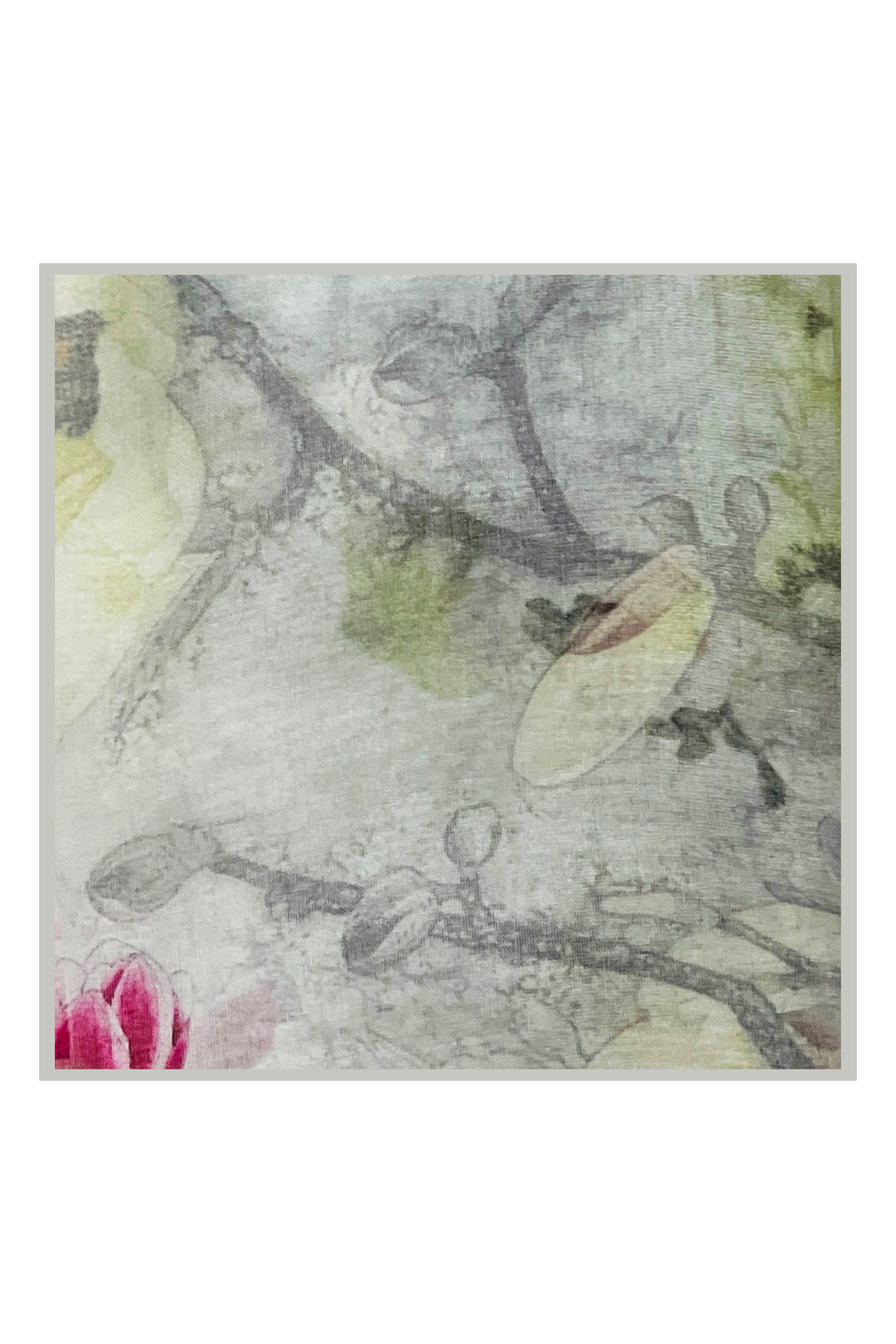 Beyaz Anabel Saf İpek  Şifon Baskılı Oblong Şal 180x110