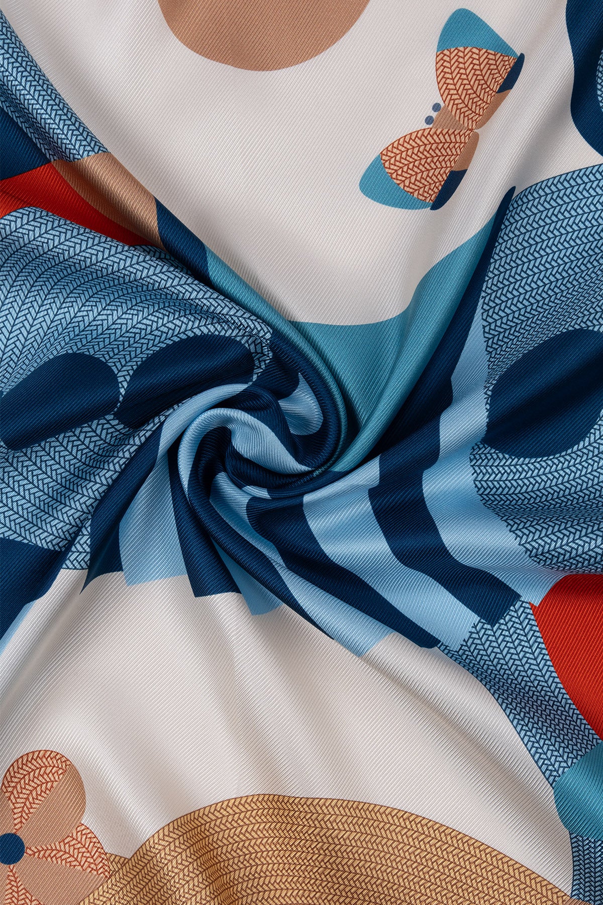 Mavi Lena Saf İpek Roma Çift Taraflı Eşarp 70x70