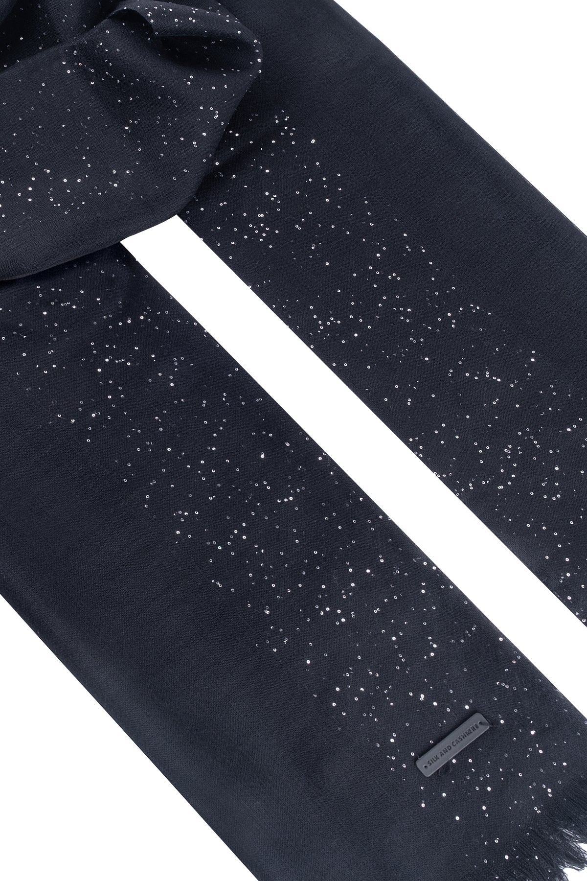 Siyah Paris Saf Kaşmir Payet Çerçeveli Şal 70x180 cm