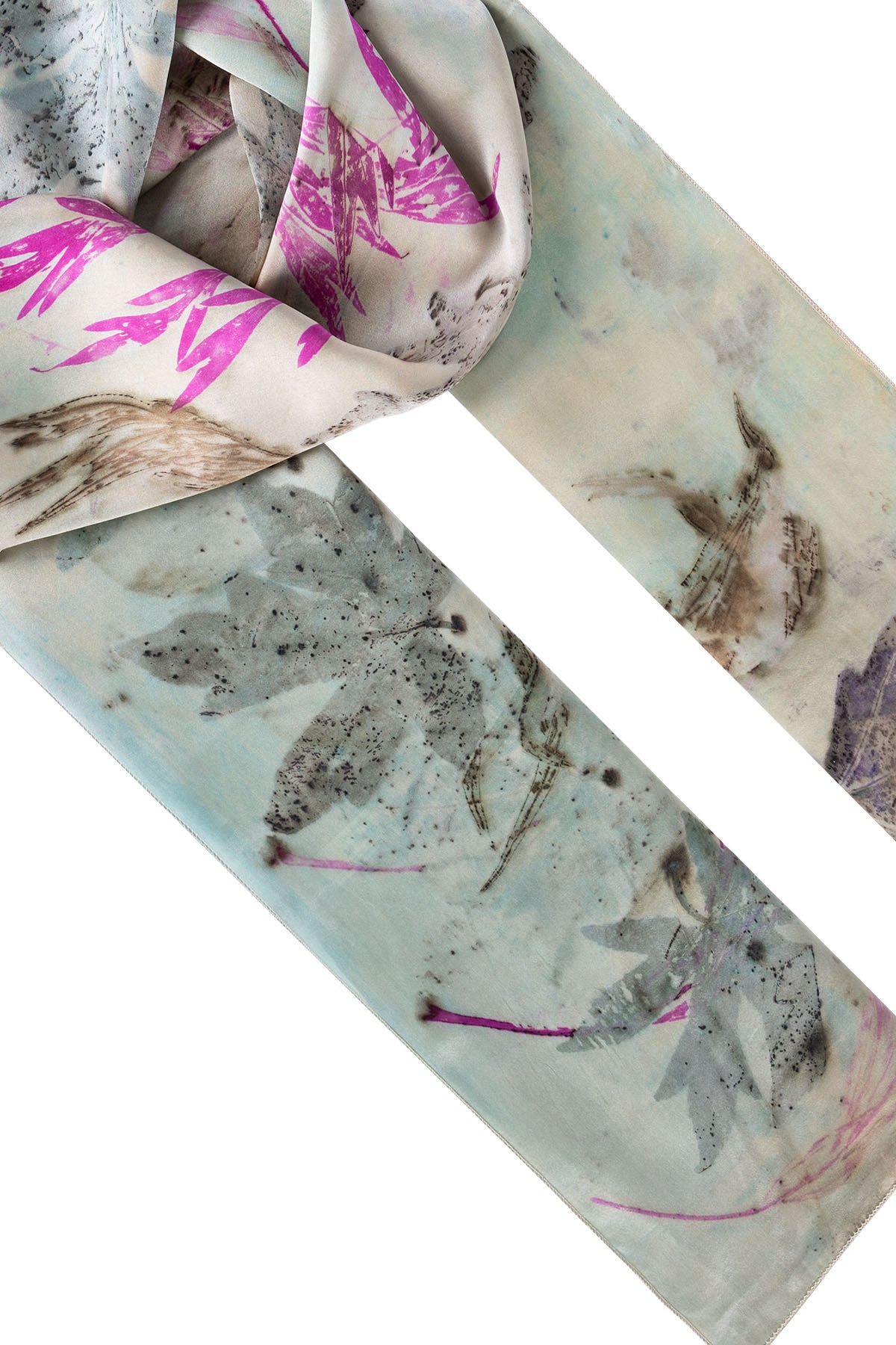 Açık Yeşil Saf İpek El Baskısı Ekolojik Şal 90 x 200 cm