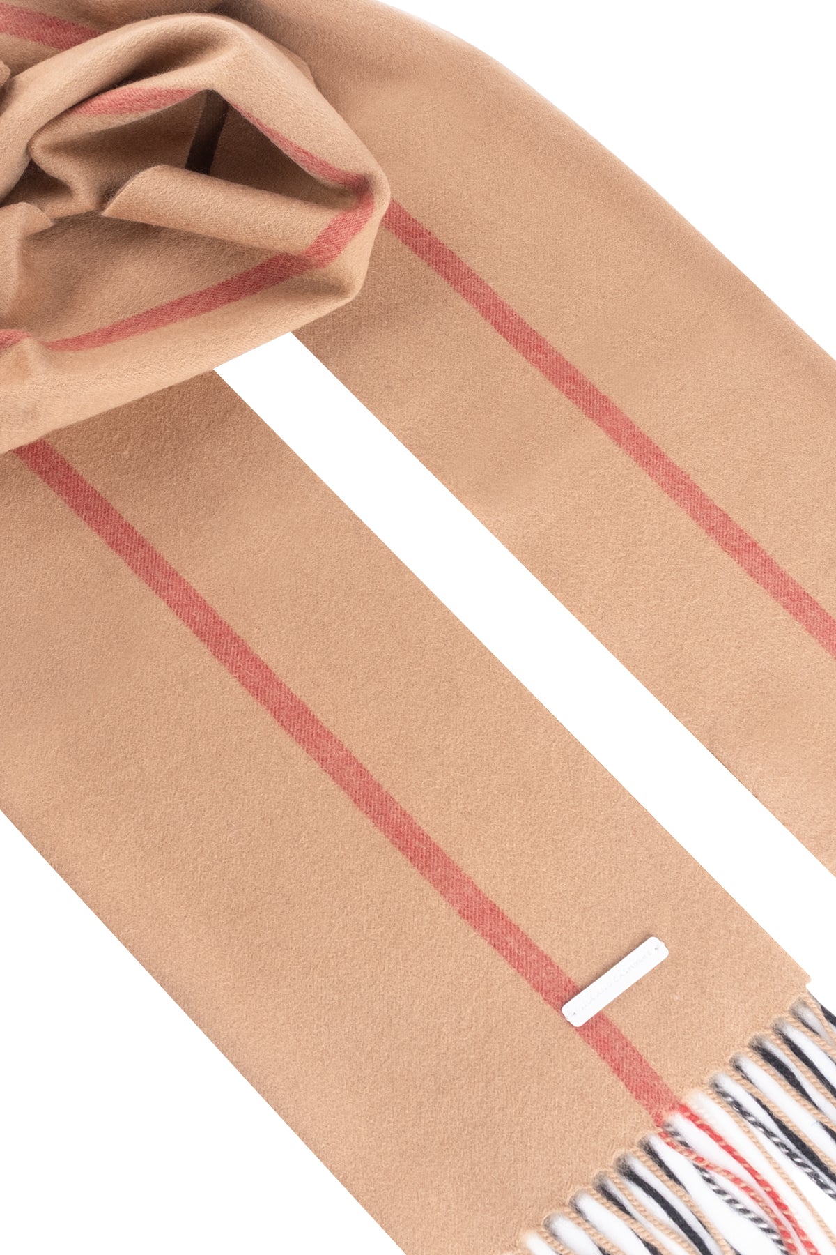 Bej Patrick Saf Kaşmir Çizgili Atkı 35x190 cm