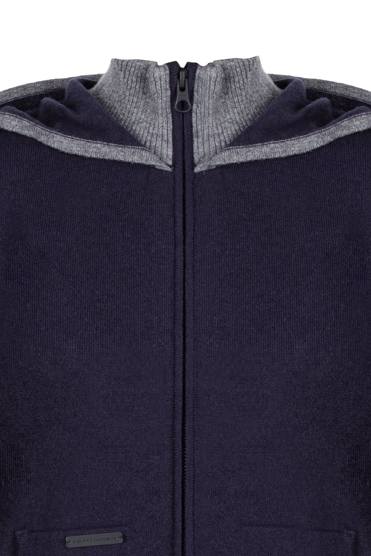 Lacivert Laura  Yün Kaşmir Yüksek Yaka Kapüşonlu Hırka