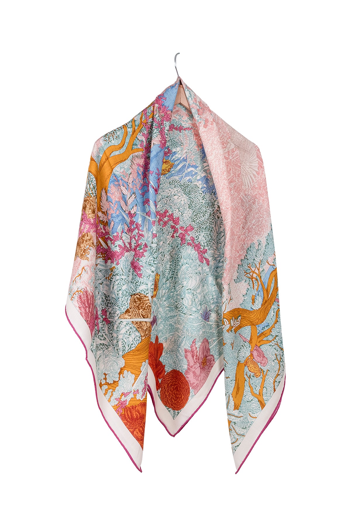 Fuşya Lila Linda Kaşmir Desenli Kare Eşarp 140x140 cm