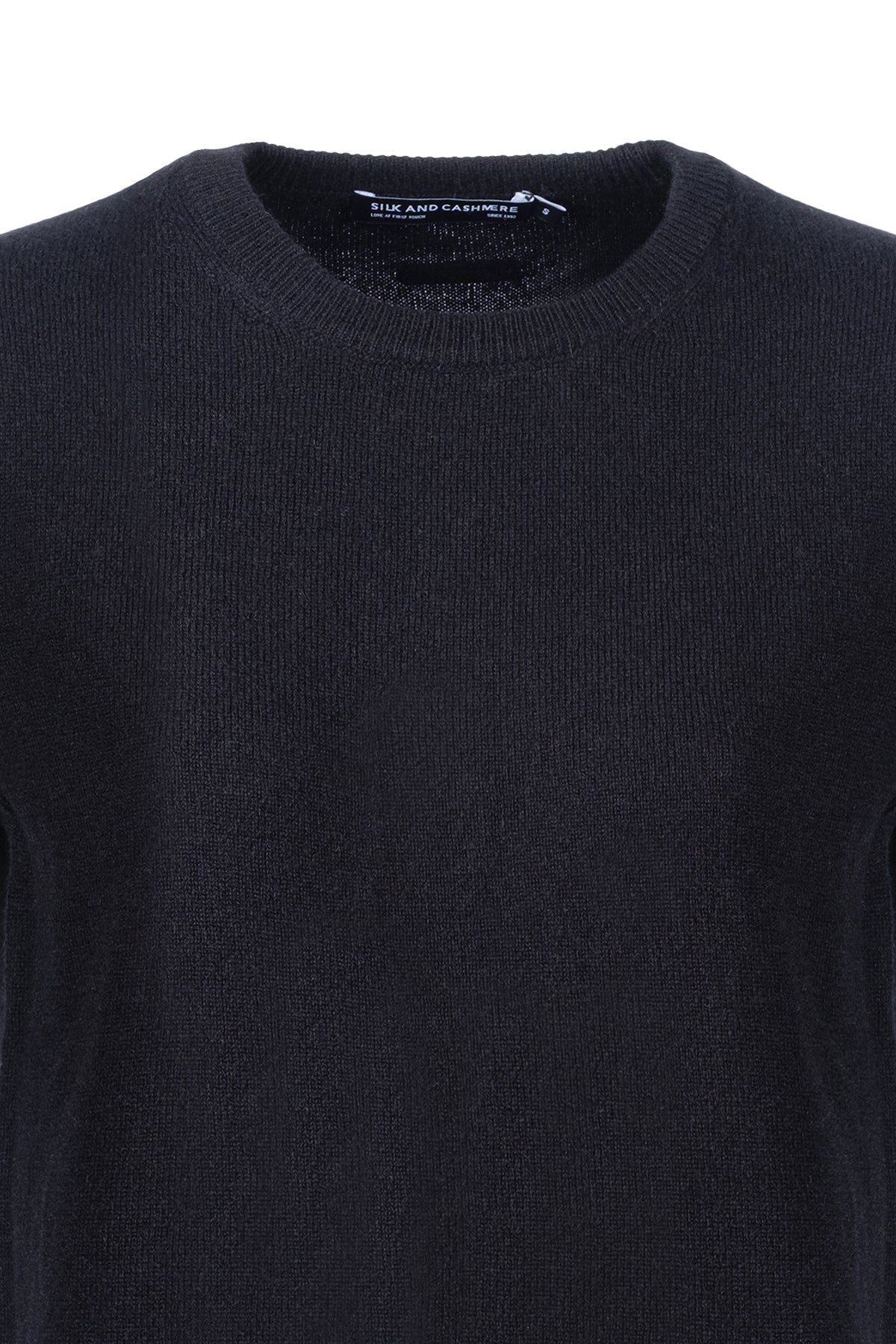 Siyah Franca Saf Kaşmir Bisiklet Yaka Kazak