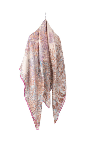 Fuşya Linda Saf Kaşmir Baskılı Eşarp 140x 140 cm