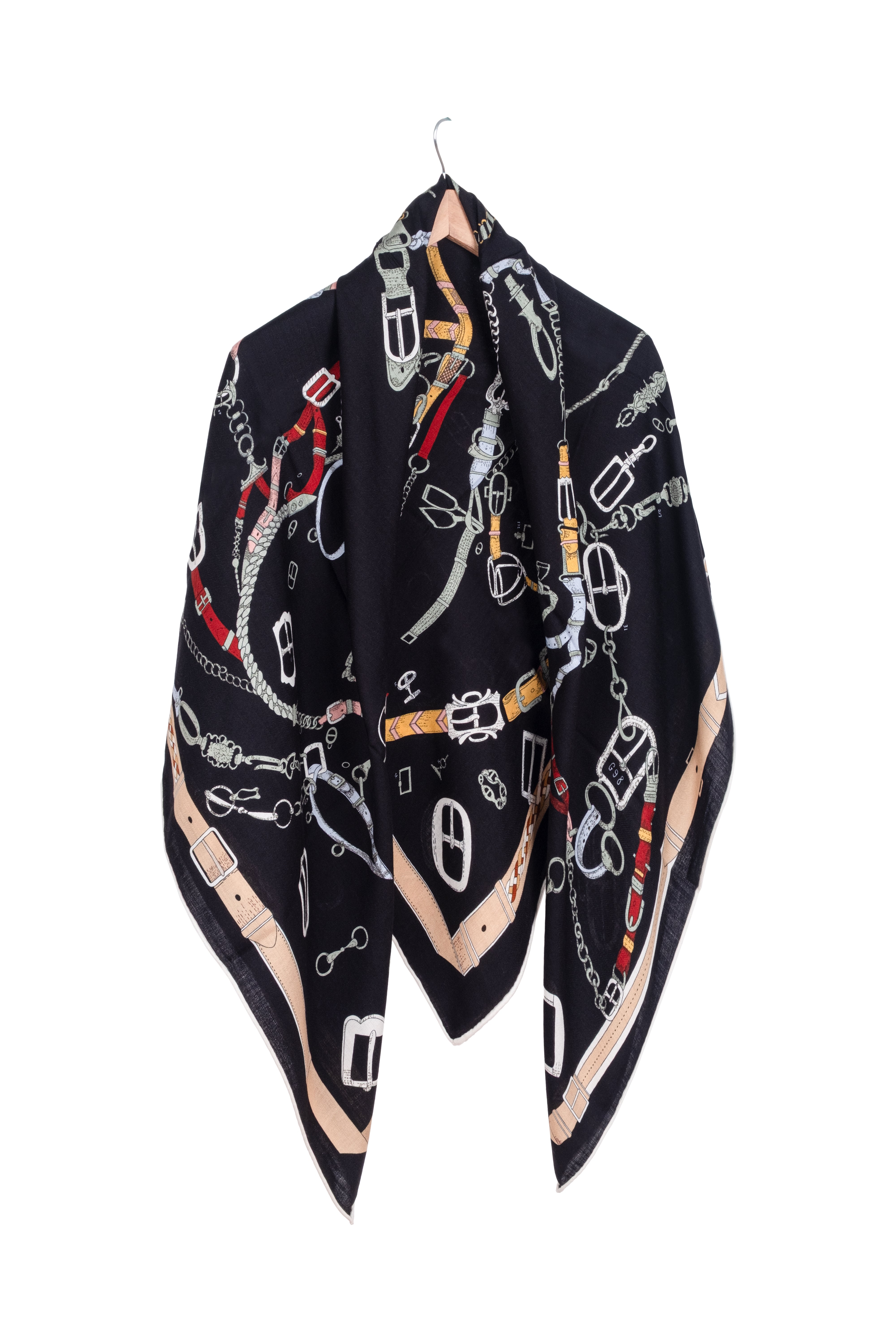 Siyah Linda Saf Kaşmir Desenli Kare Eşarp 140x140 cm