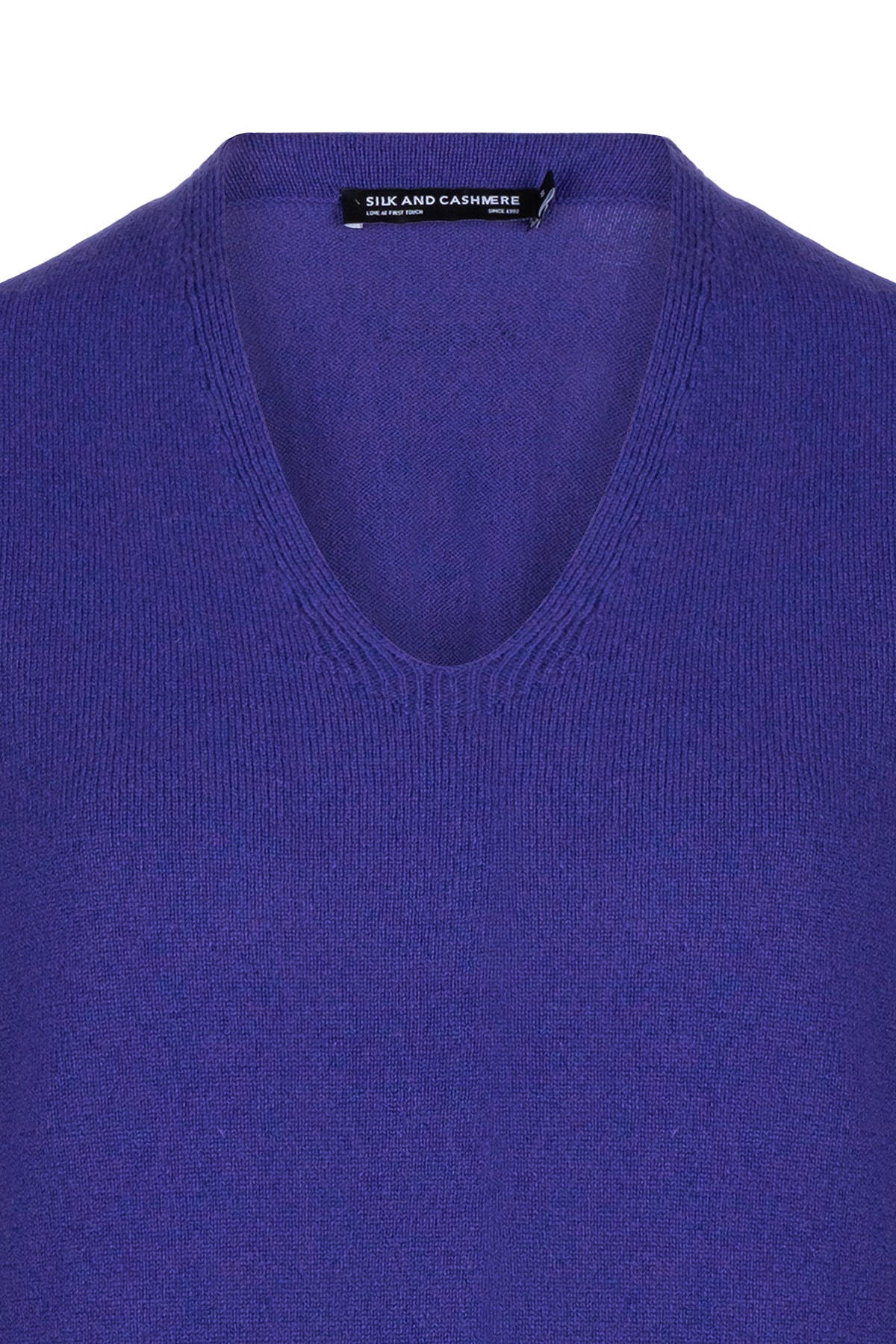 Koyu Mor Franca Saf Kaşmir Derin V Yaka Kazak