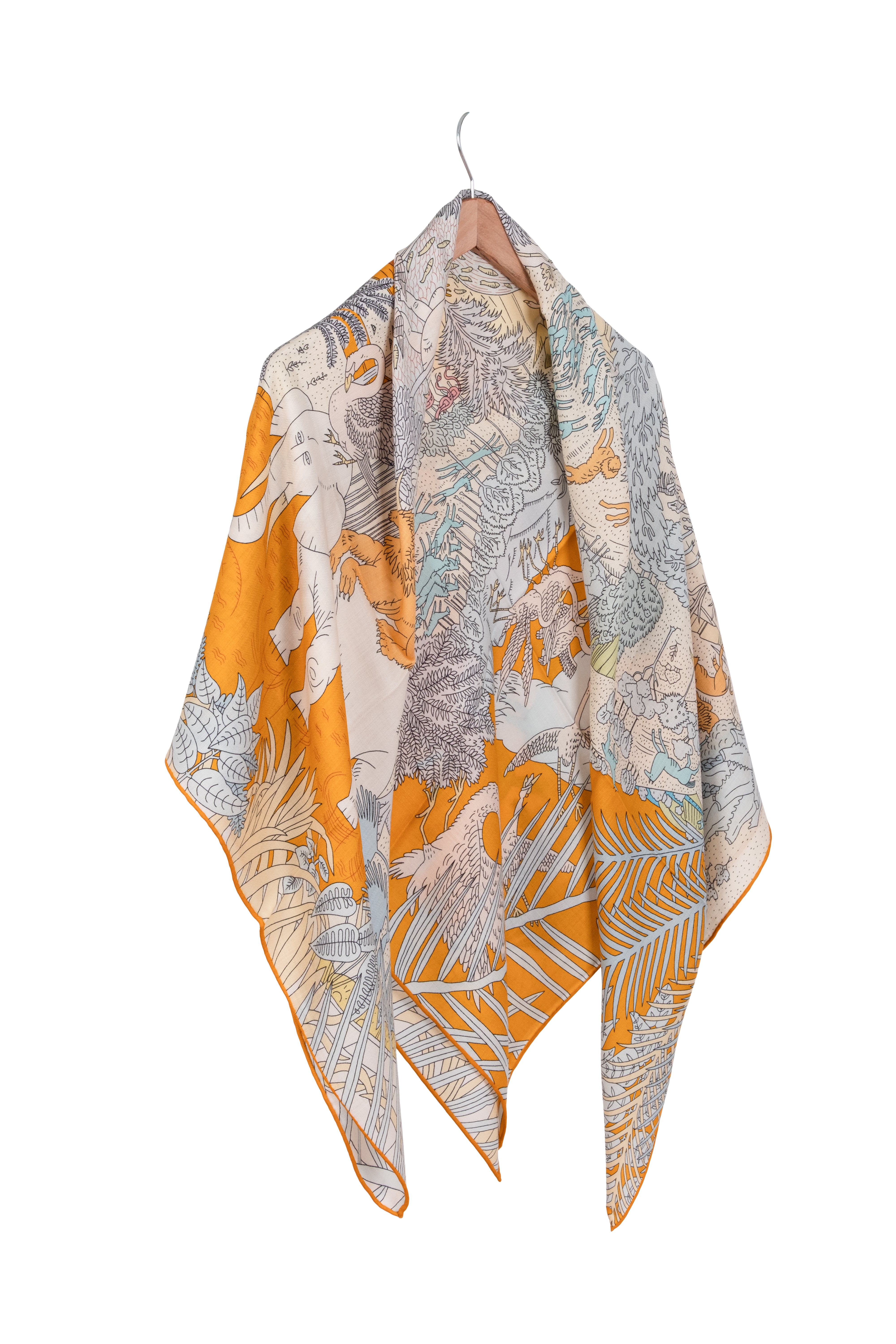 Sarı Linda Saf Kaşmir Baskılı Eşarp 140x 140 cm