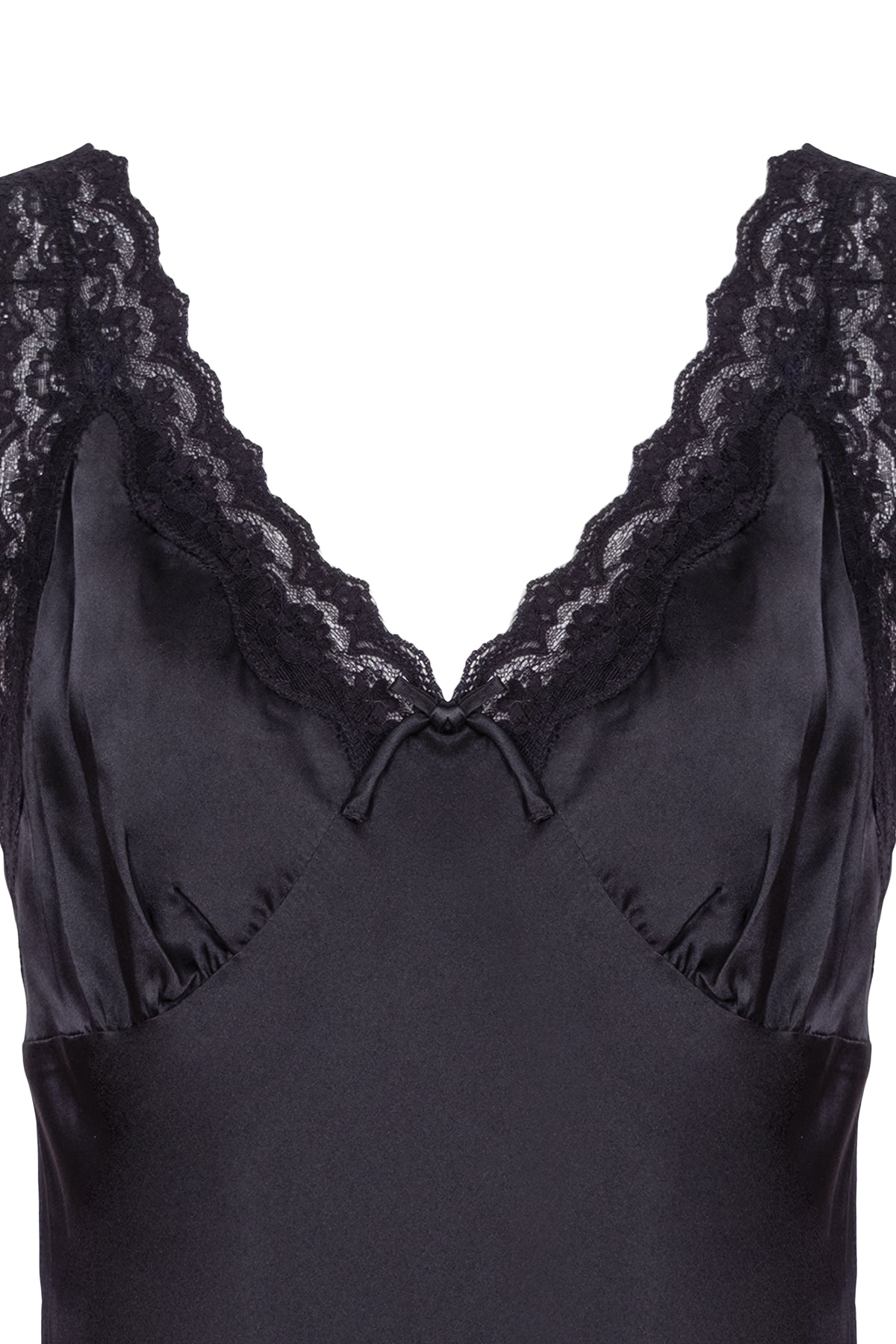 Siyah Cindy Saf İpek Dantel Detaylı Gecelik