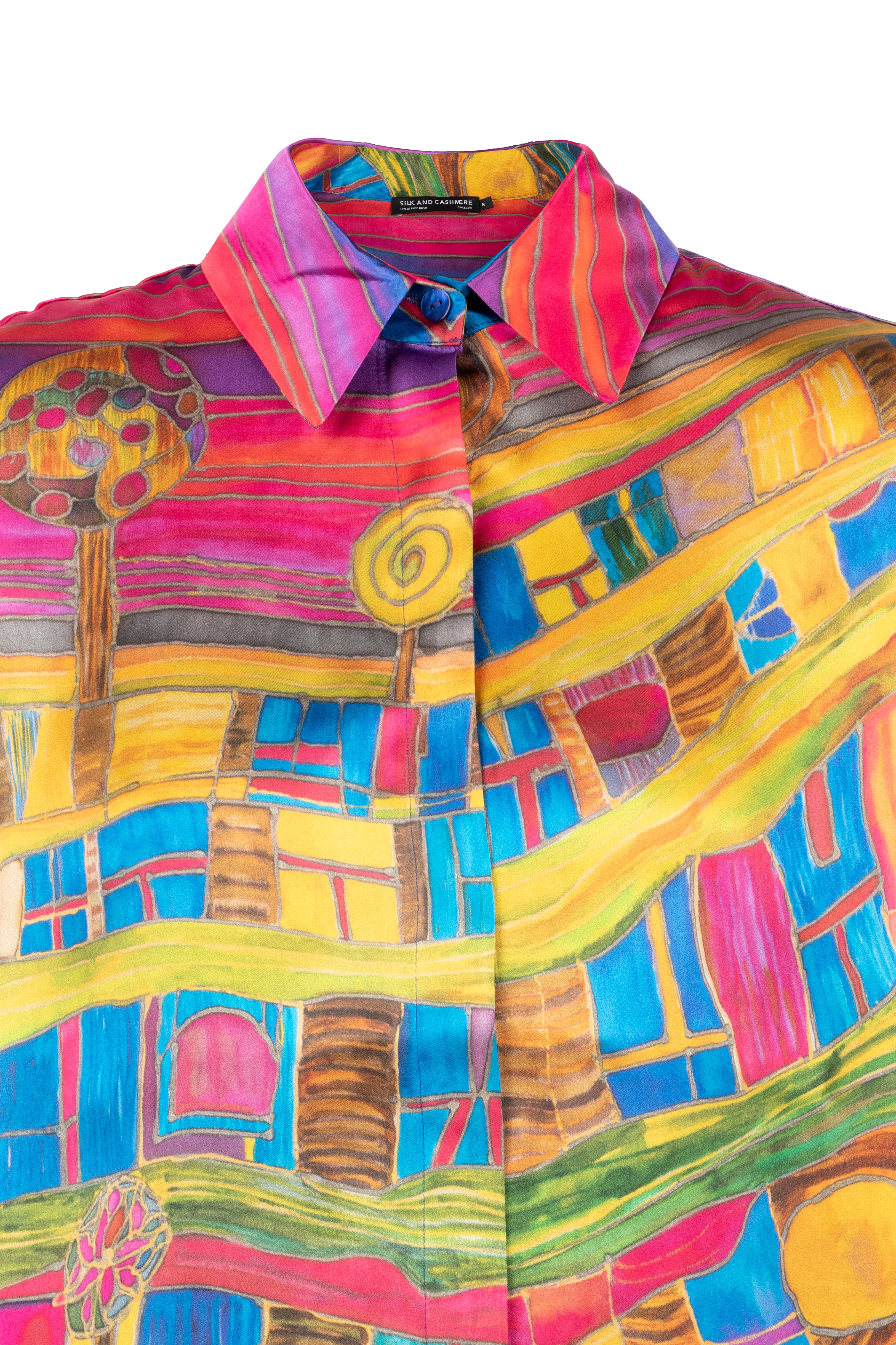 Fuşya Nature İpek Desenli Uzun Kollu Gömlek