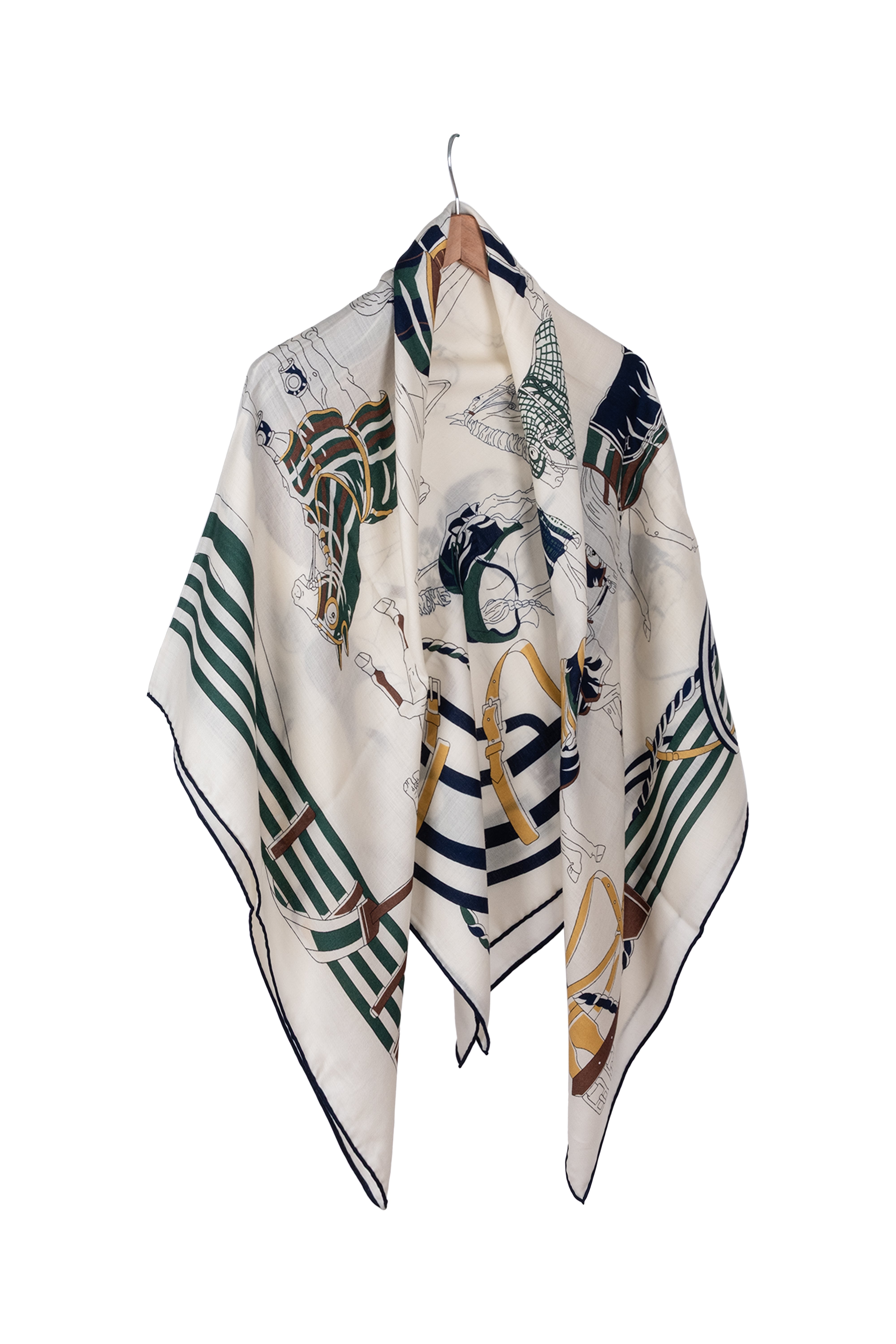 Lacivert Yeşil Linda Kaşmir Desenli Kare Eşarp 140x140  cm