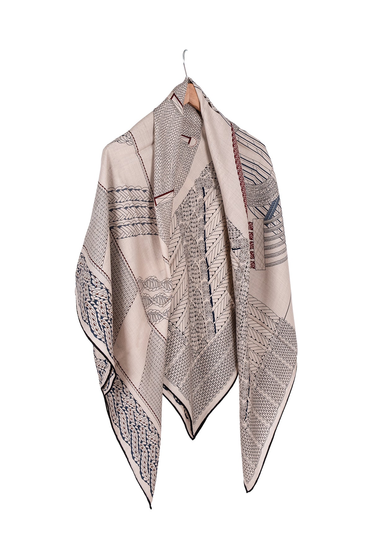 Beyaz Siyah Linda Saf Kaşmir Baskılı Eşarp 140x 140 cm