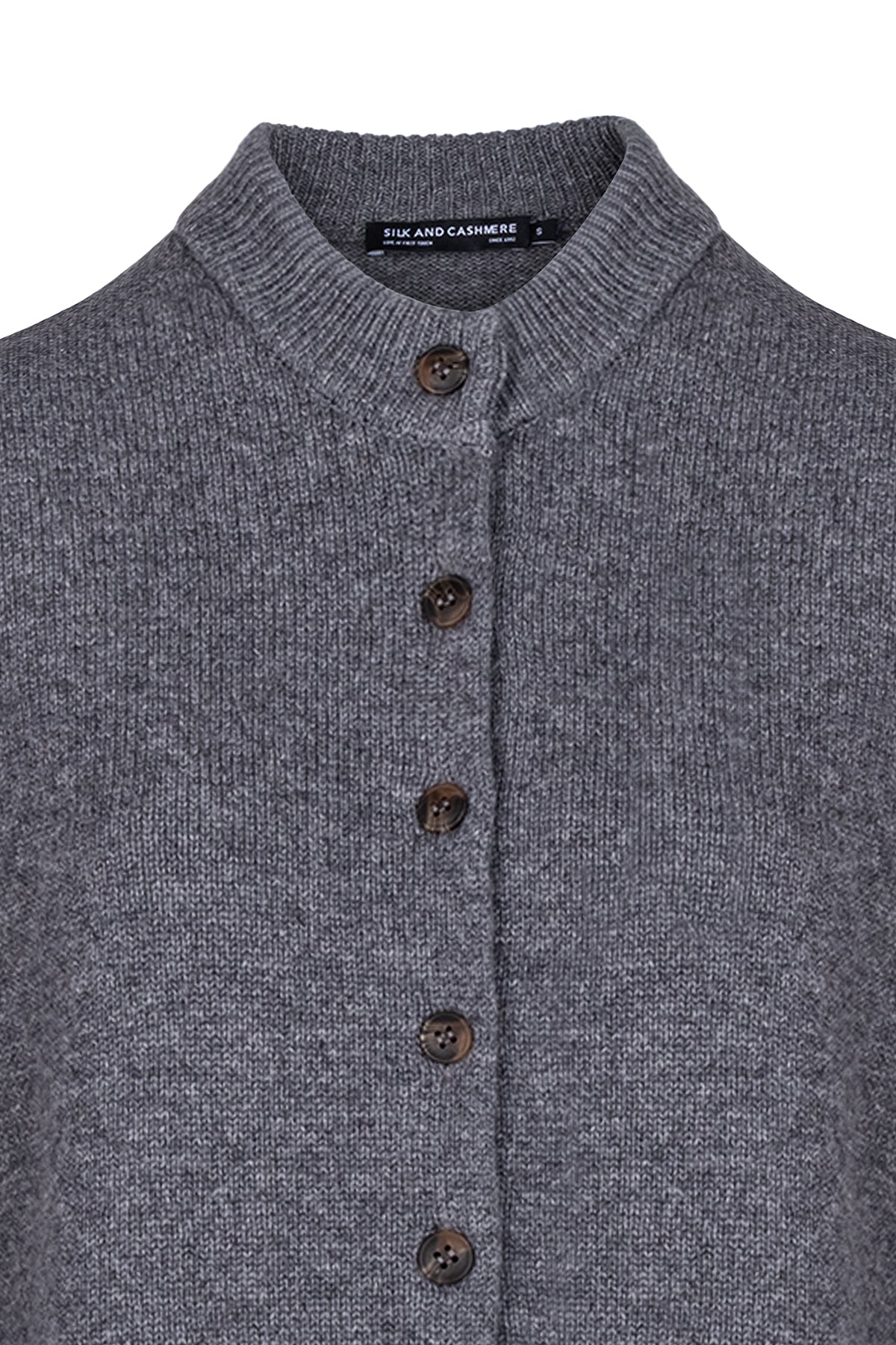 Gri Elena Saf Kaşmir Yuvarlak Yaka Yelek