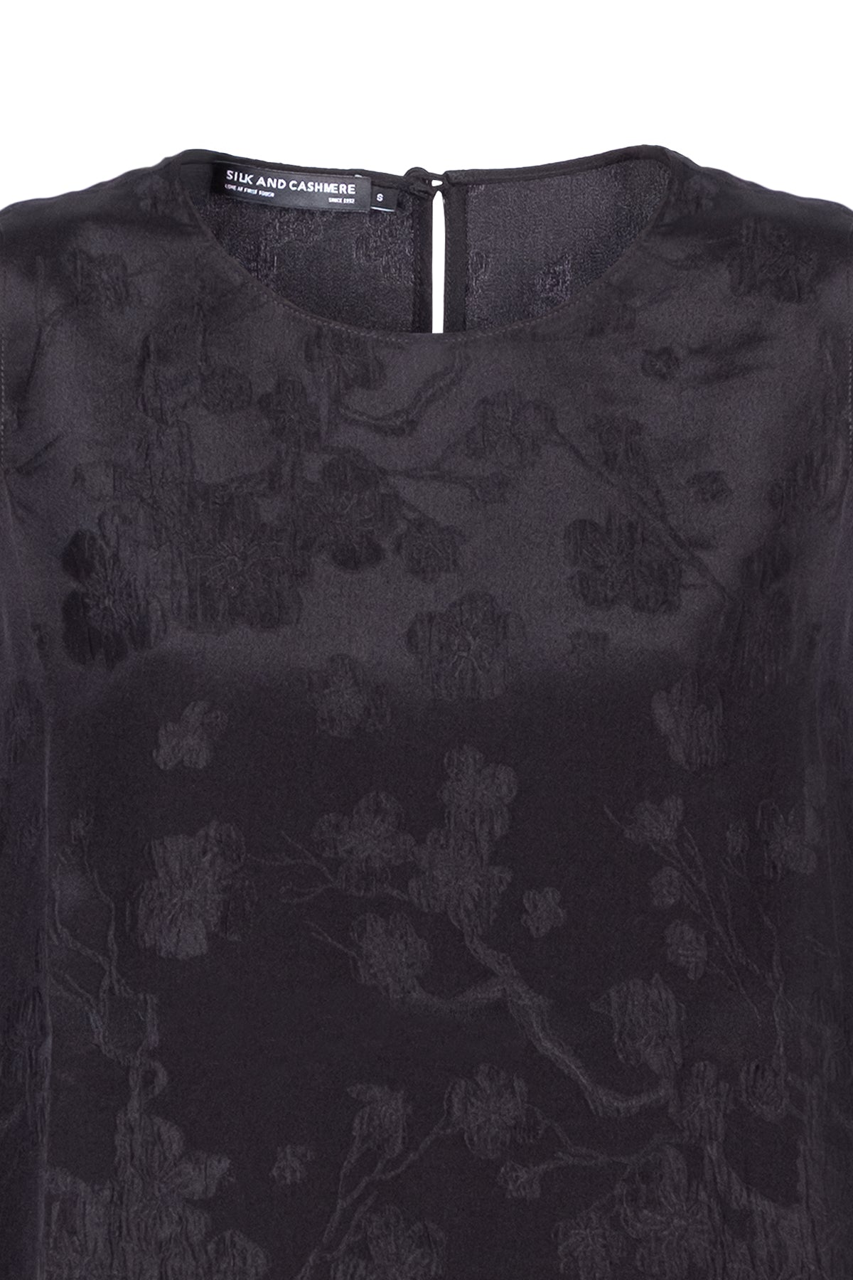 Siyah Toscana Saf İpek Yuvarlak Yaka Kolsuz Bluz