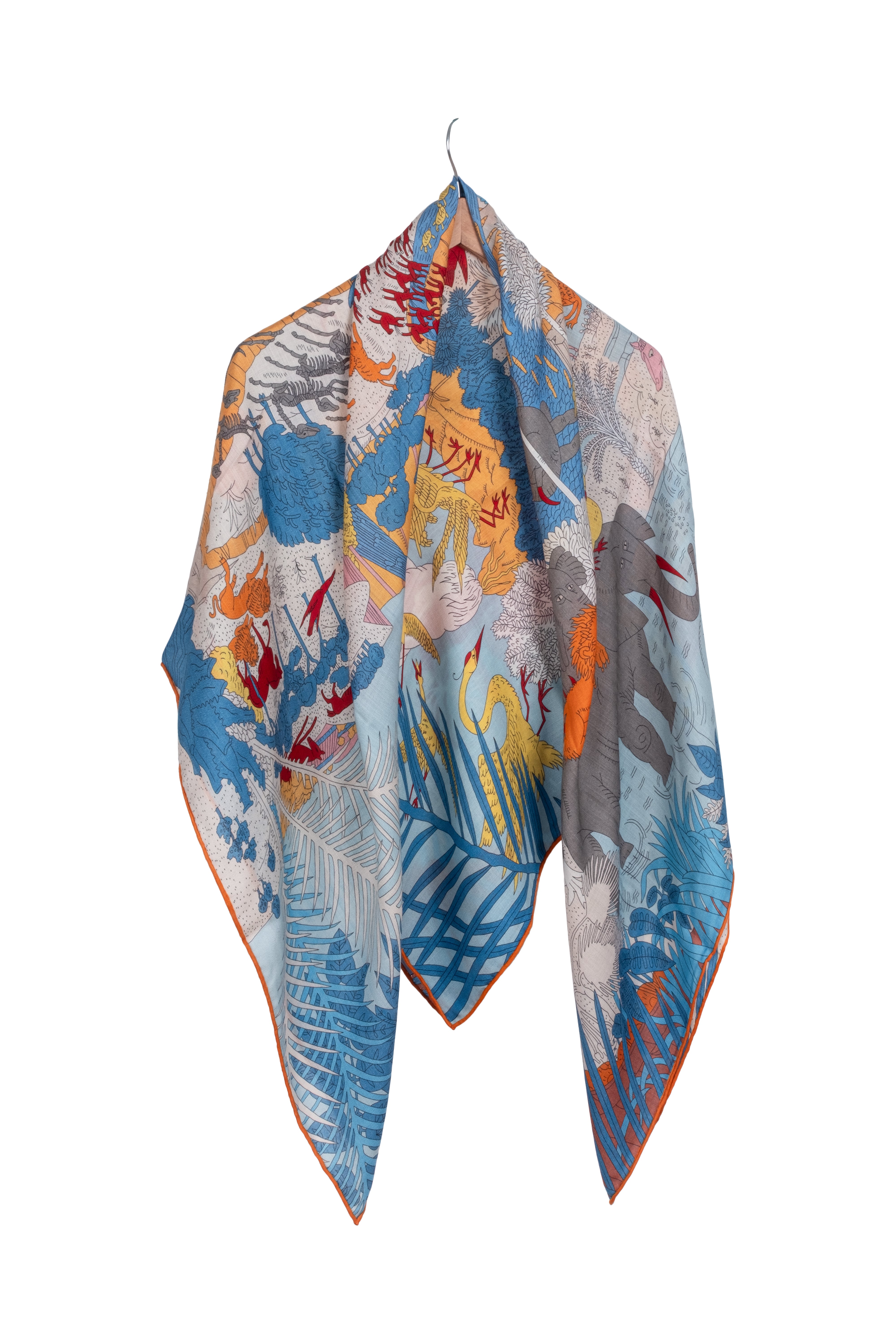 Turuncu Kırmızı Linda Saf Kaşmir Desenli Kare Eşarp 140x140 cm