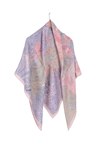 Pembe Linda Saf Kaşmir Baskılı Eşarp 140x 140 cm