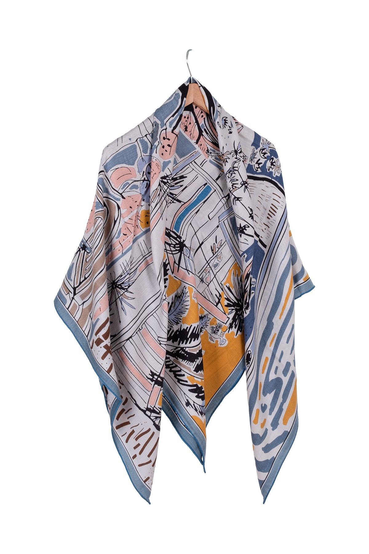 Turkuaz Linda Saf Kaşmir Baskılı Eşarp 140x 140 cm