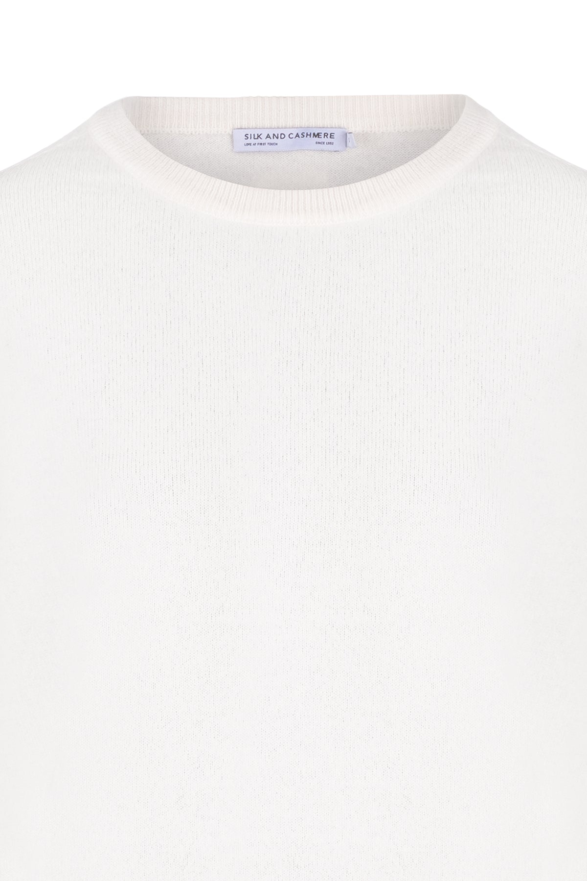 Beyaz Alexia Saf Kaşmir Yuvarlak Yaka Kazak