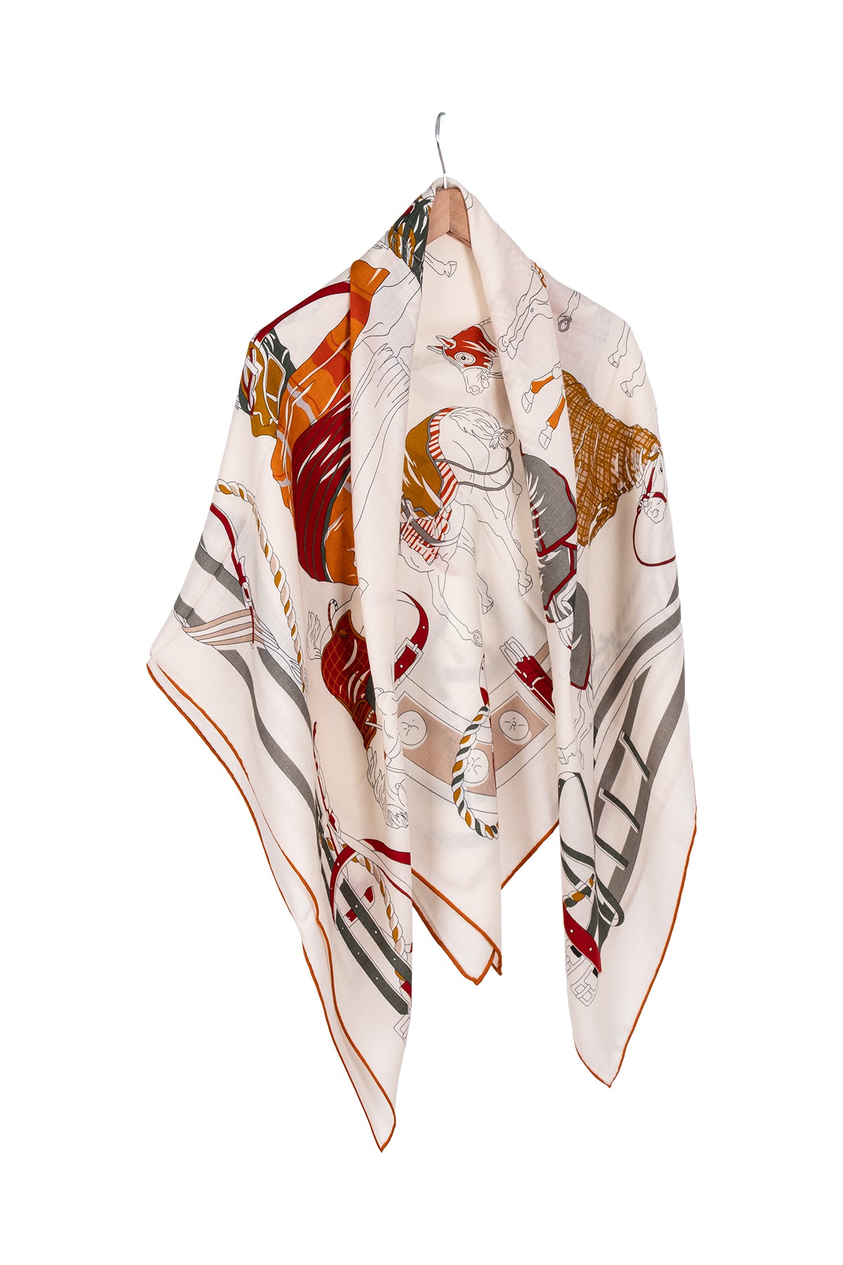 Turuncu Linda Saf Kaşmir Baskılı Eşarp 140x 140 cm