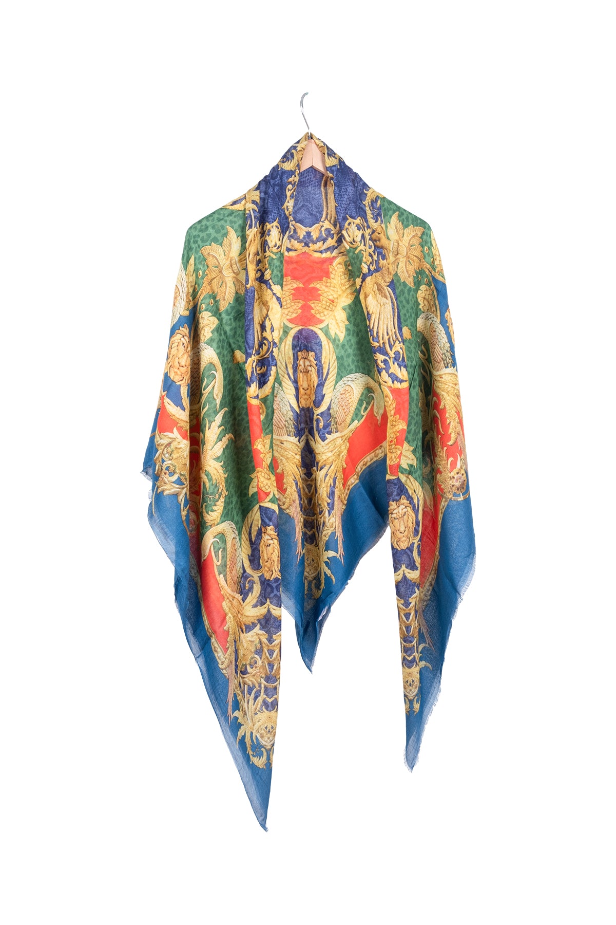 Yeşil Jas Desenli Kare Şal 140x140 cm