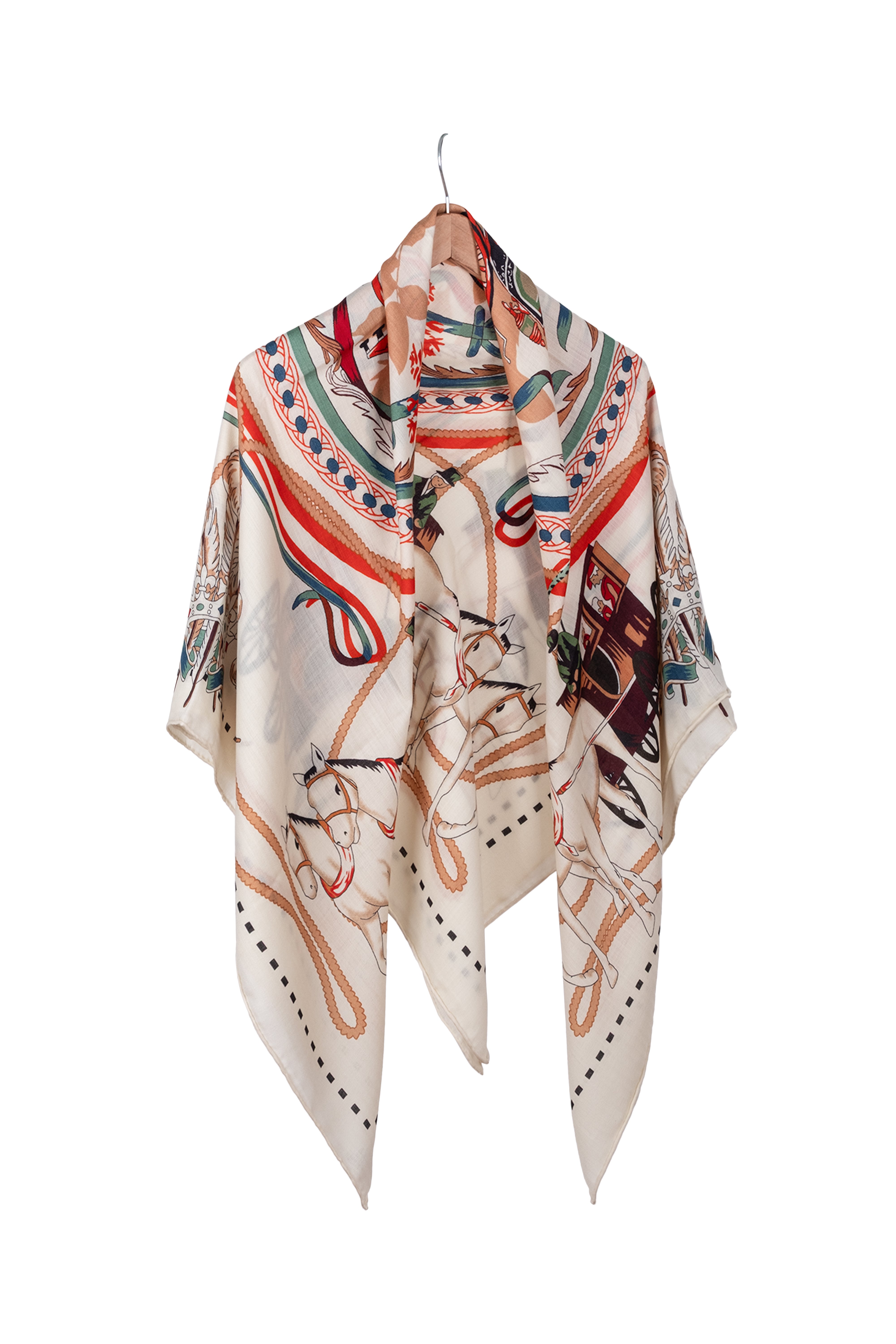 Ekru Linda Kaşmir Desenli Kare Eşarp 140x140  cm