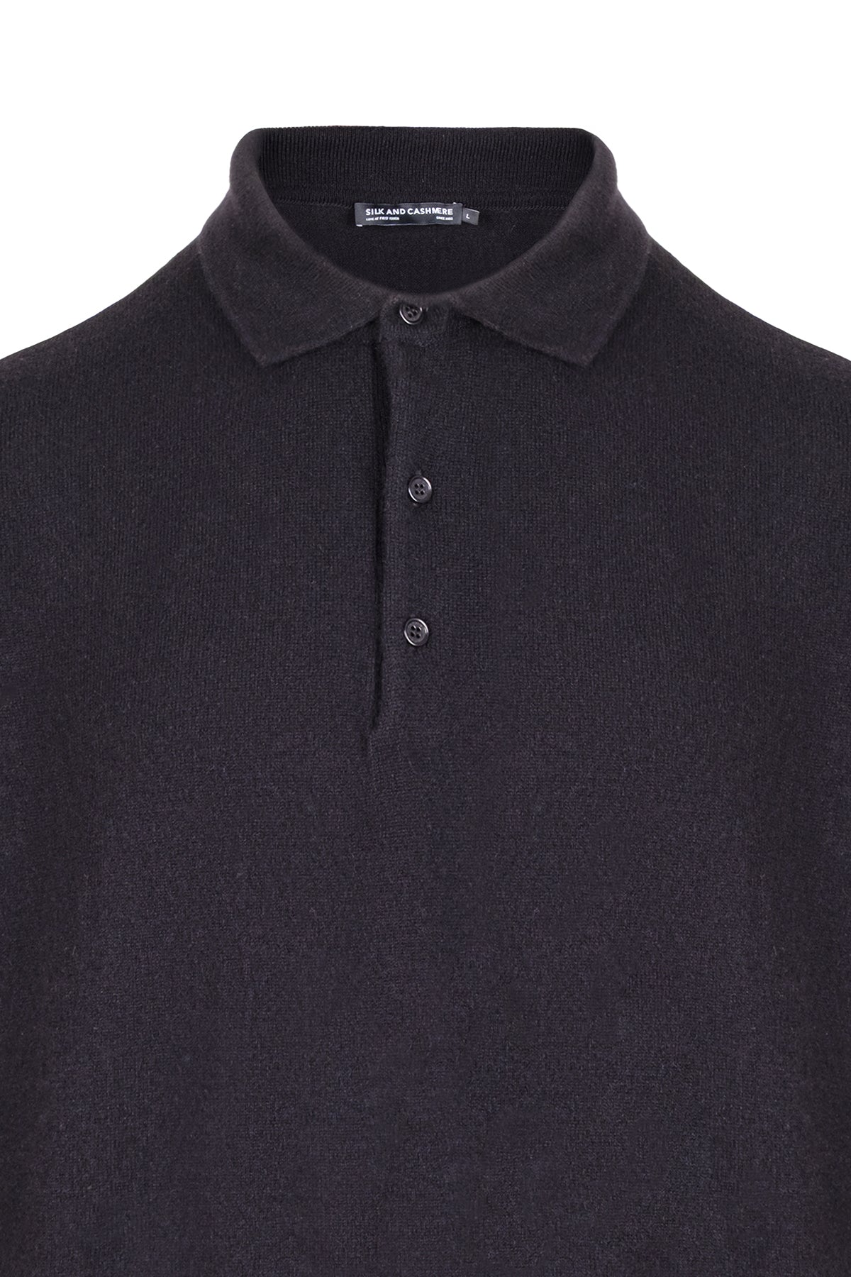 Siyah Saf Kaşmir Erkek Polo Kazak