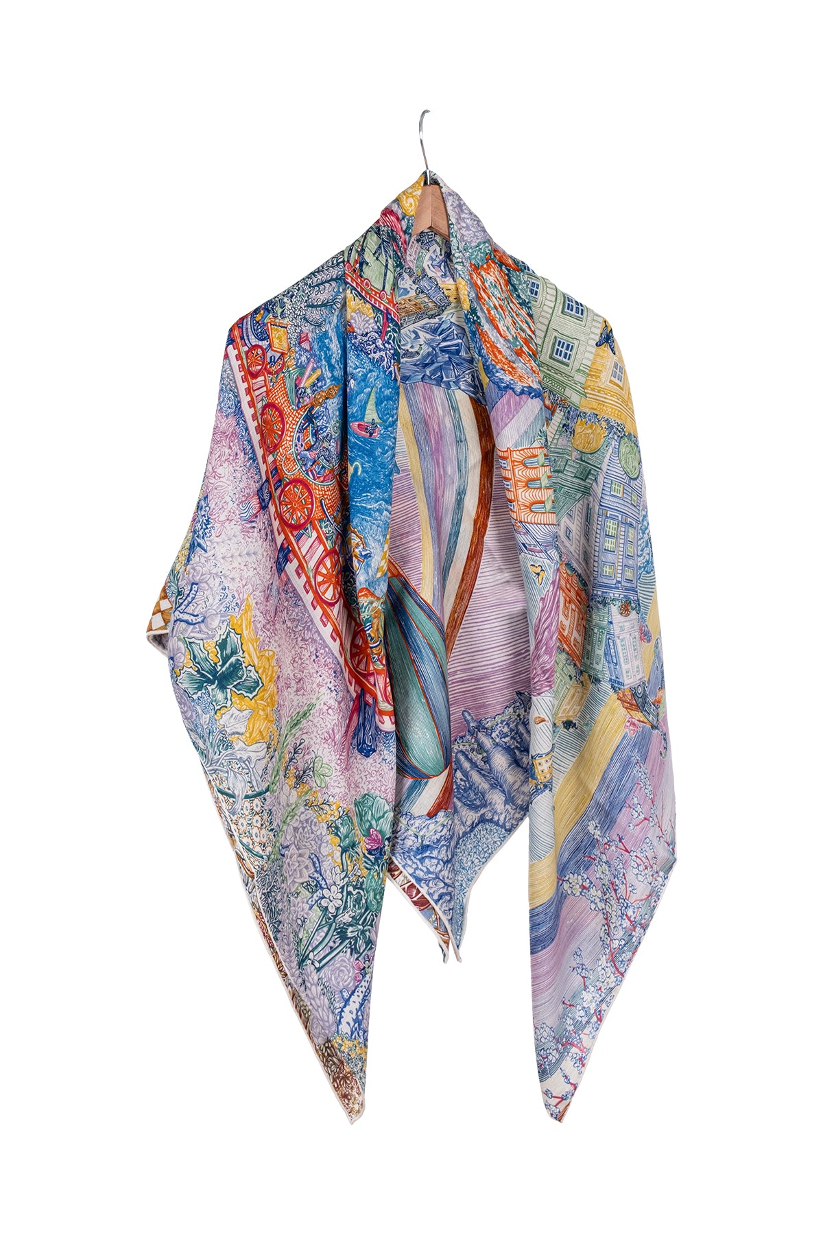 Renkli Linda Saf Kaşmir Baskılı Eşarp 140x140 cm