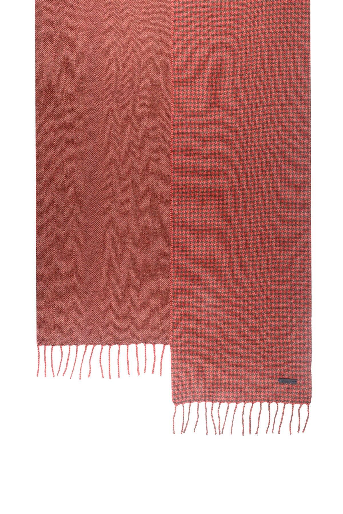 Kırmızı Saf Kaşmir Kaz Ayağı Kareli Şal 60x180 cm