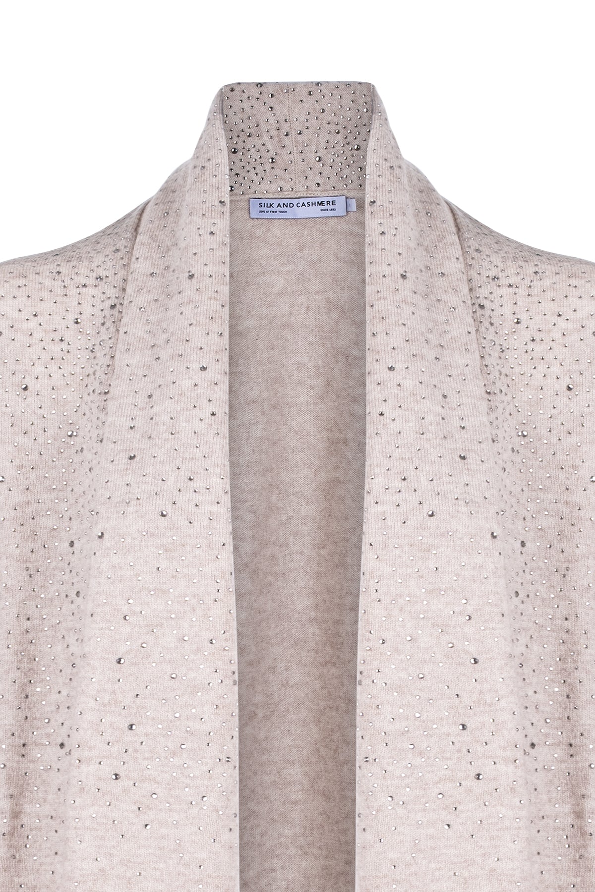 Bej Merill Taşlı Şal Yaka Hırka