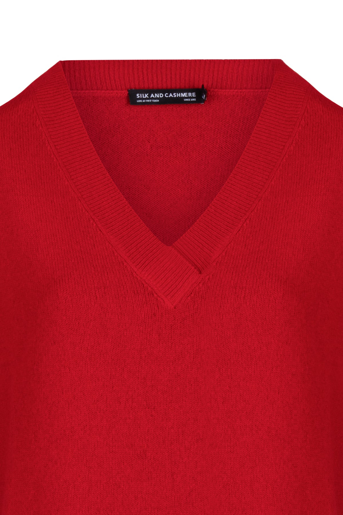 Kırmızı Kostir Saf Kaşmir Derin V Yaka Triko