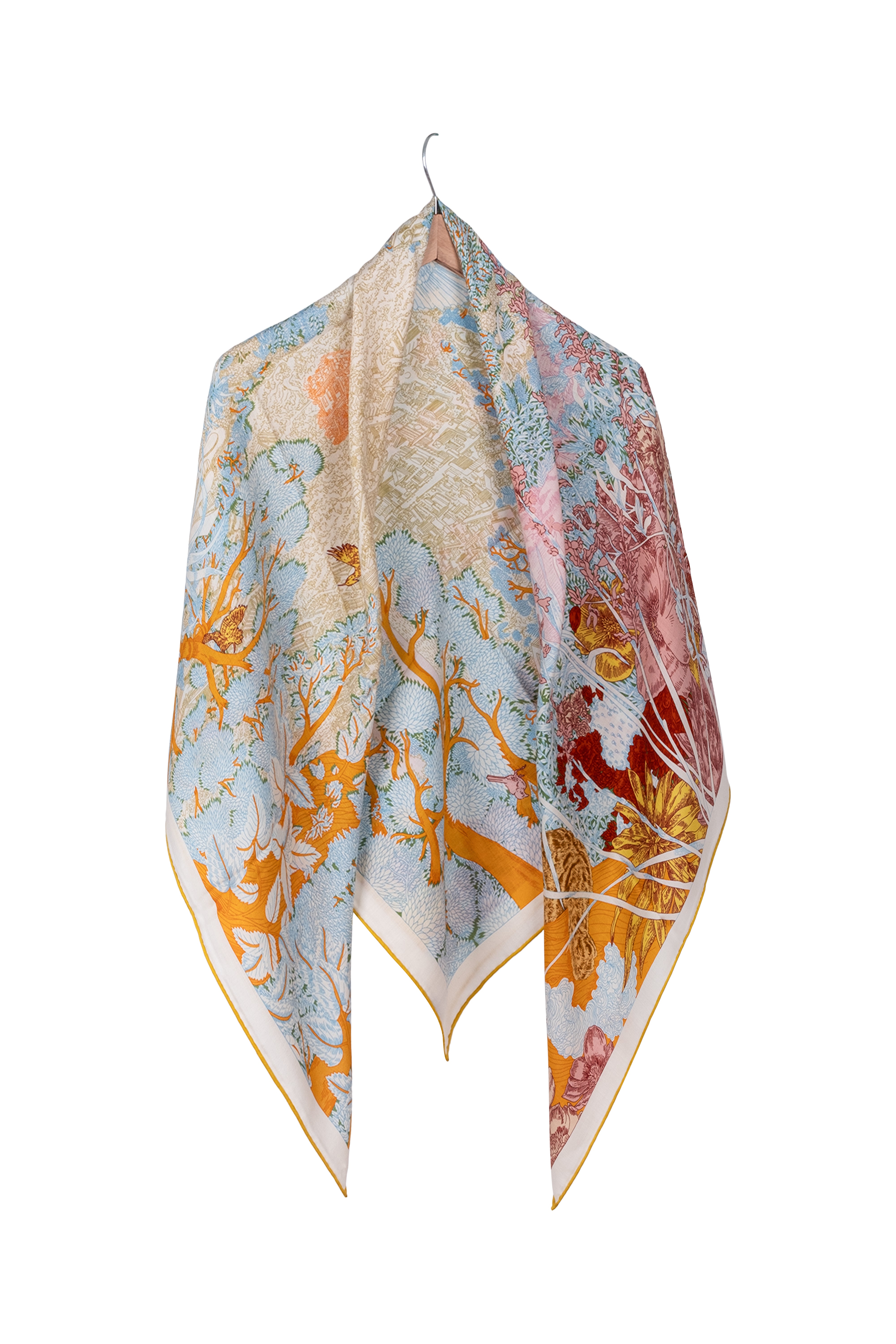 Sarı Mavi Linda Kaşmir Desenli Kare Eşarp 140x140  cm