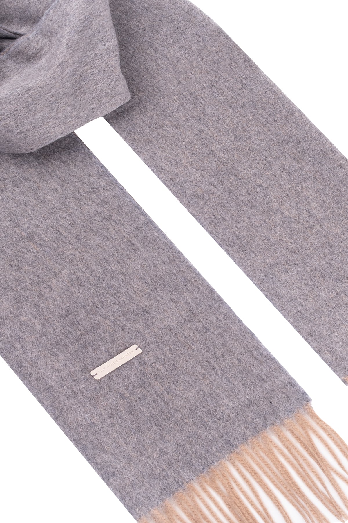 Camel Gri Patrick Saf Kaşmir Çift Renkli Atkı 30x164 cm