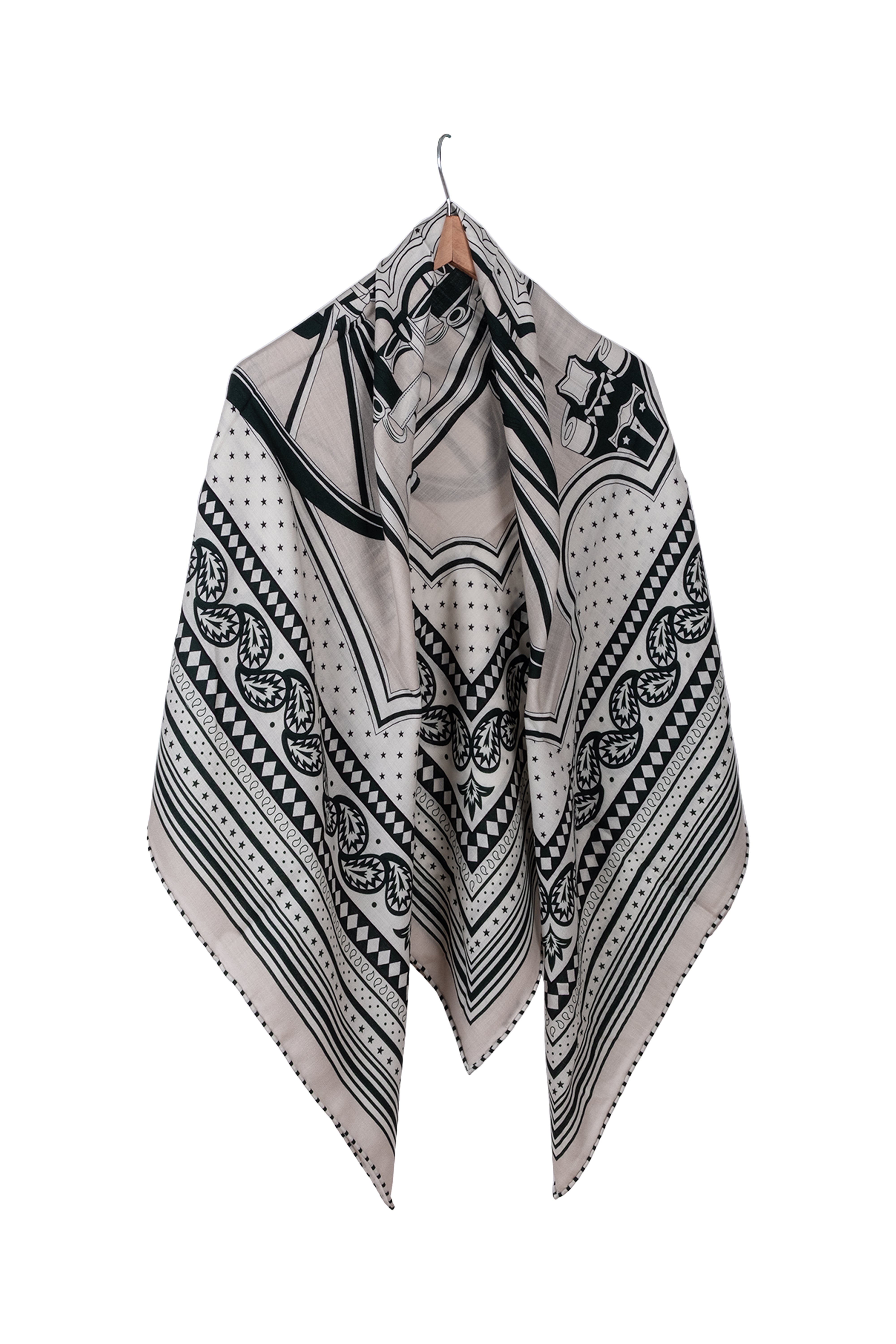 Yeşil Bej Linda Kaşmir Desenli Kare Eşarp 140x140  cm