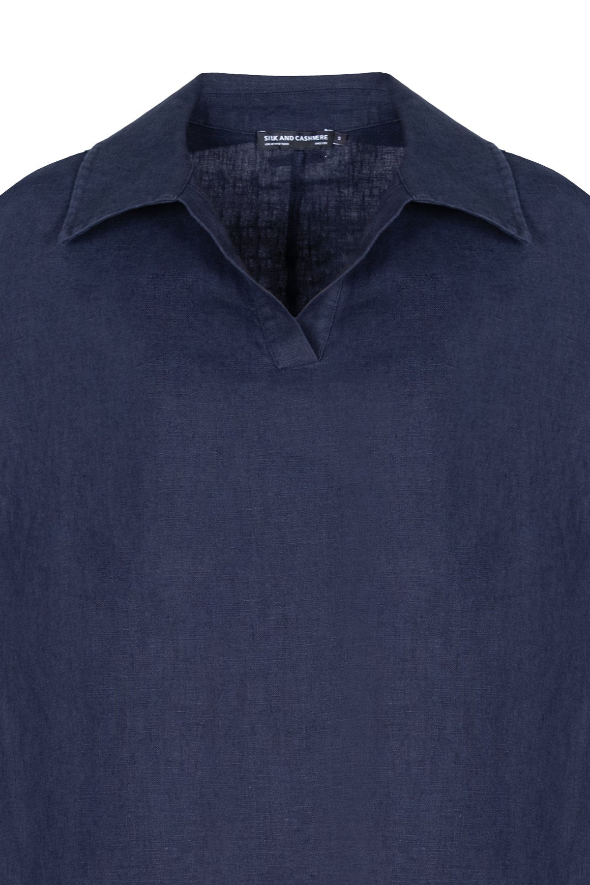 Lacivert Kate Keten Polo Yaka Elbise