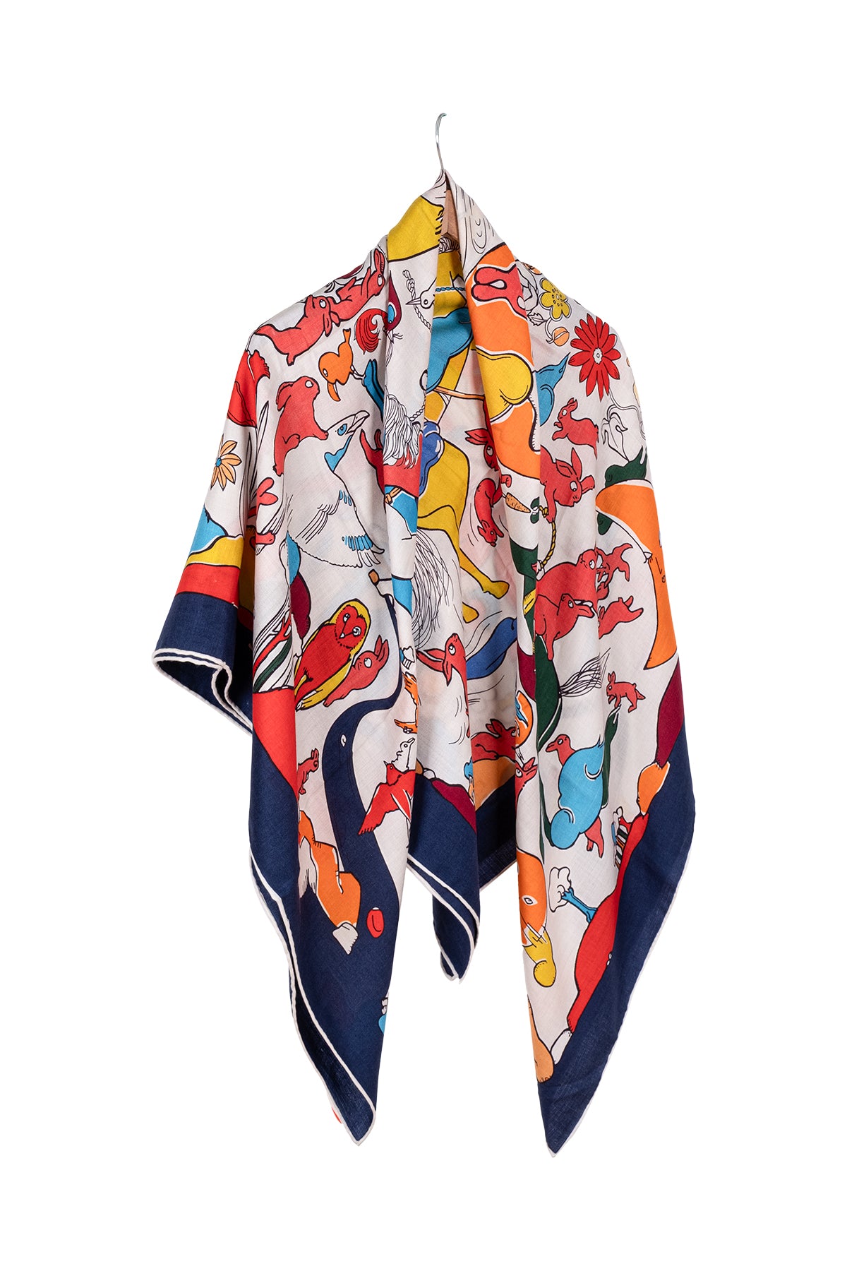 Lacivert-Kırmızı Linda Saf Kaşmir Baskılı Eşarp 140x 140 cm