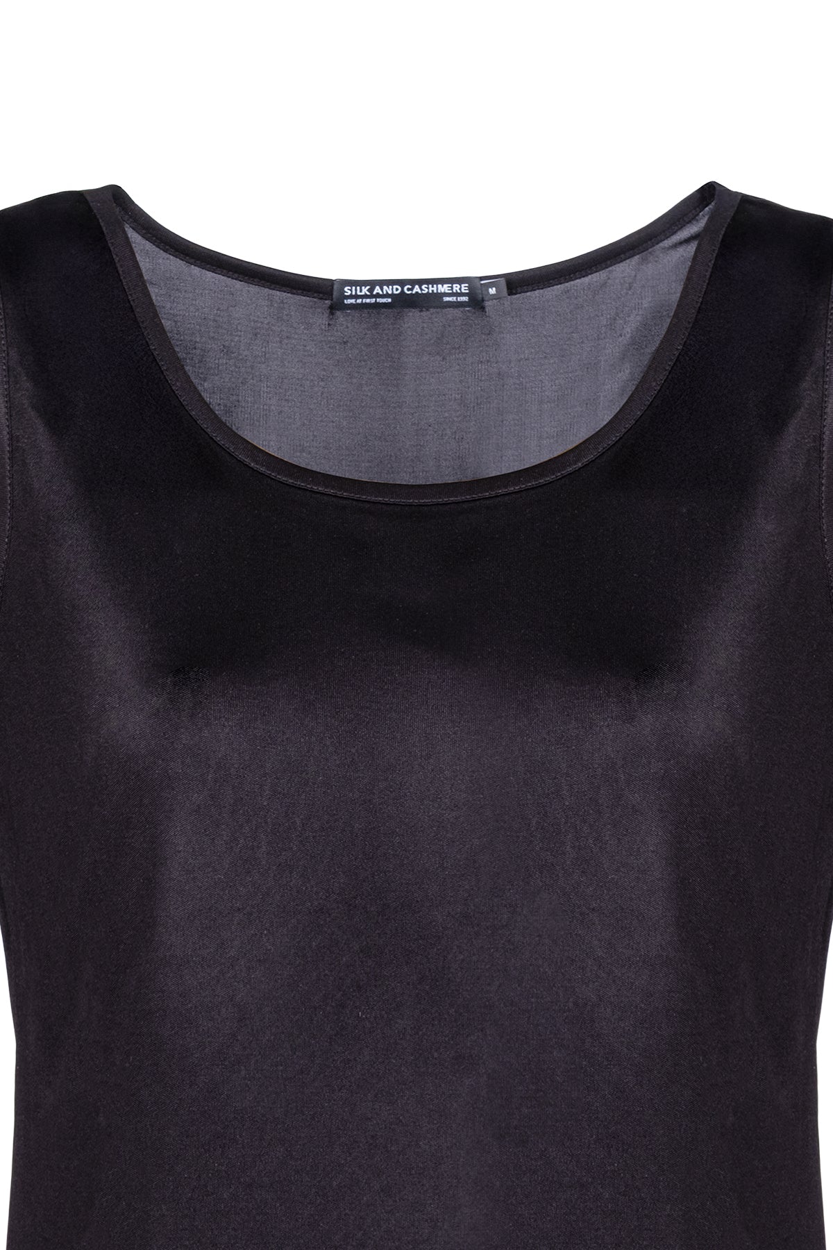 Siyah Marina İpekli Yuvarlak Yaka Kolsuz T-Shirt