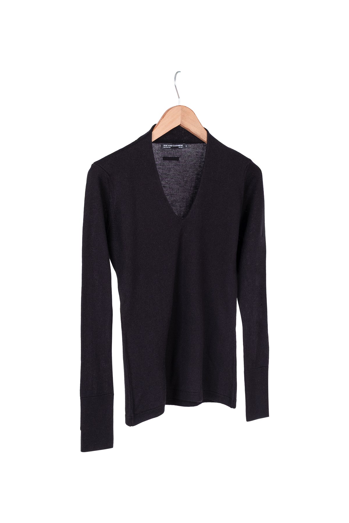 Siyah Zoe İpek Kaşmir Derin V Yaka Triko