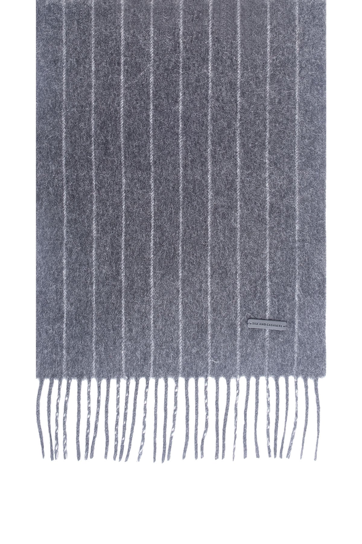 Gri Patrick Saf Kaşmir Çizgili Atkı 30x164 cm