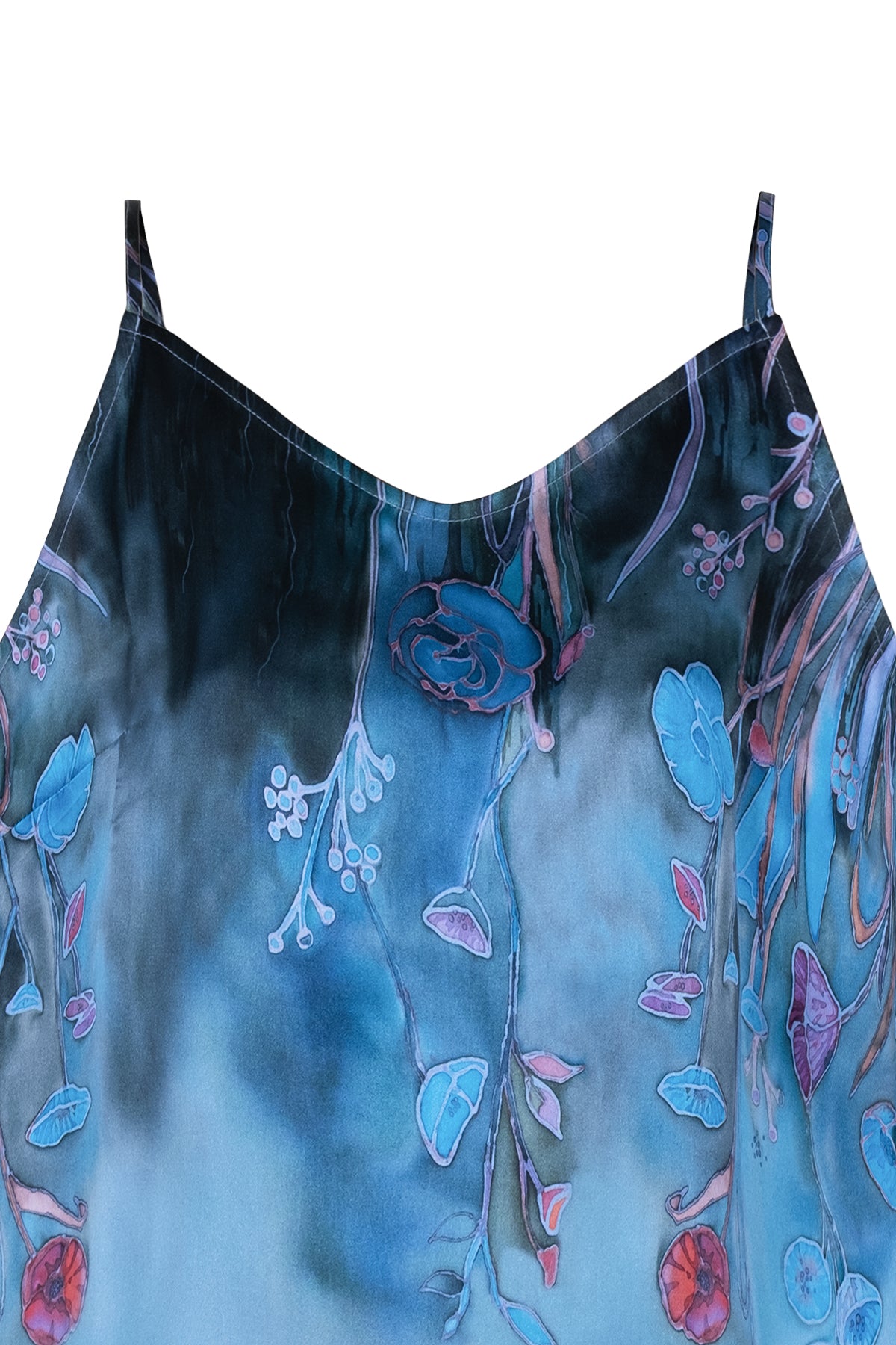 Lacivert Nature Desenli Saf  İpek Askılı Bluz -Limited Edition