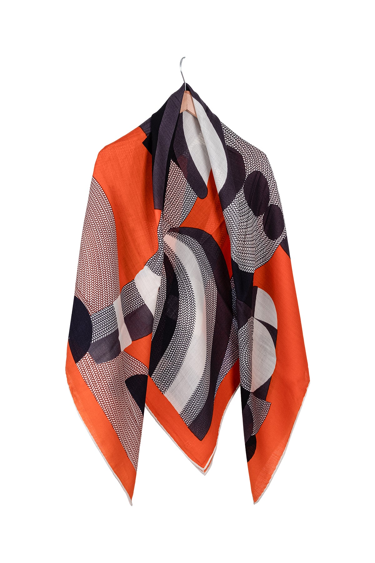 Camel Beyaz Linda Kaşmir Desenli Kare Eşarp 140x140 cm