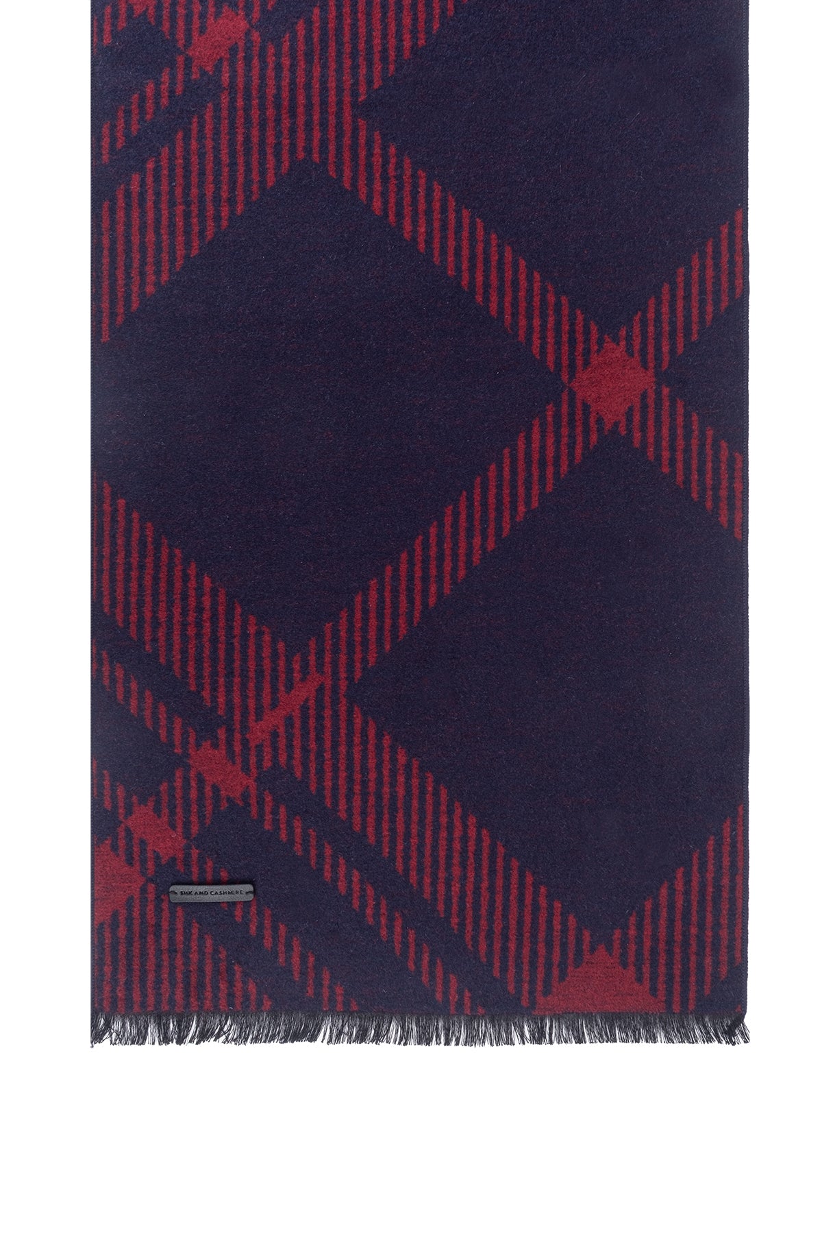 Lacivert Lotus Saf İpek Desenli Atkı 30x177 cm