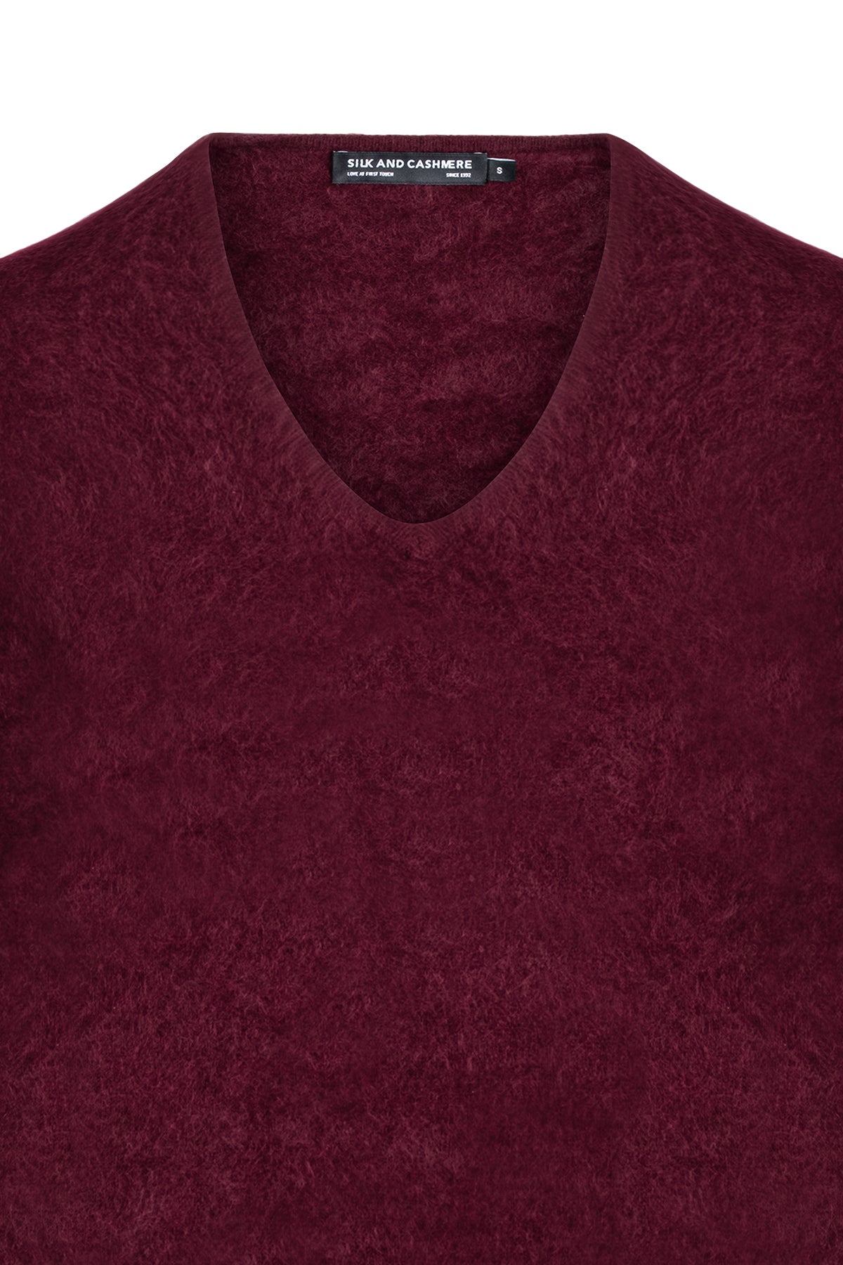 Bordo Brushed Saf Kaşmir V Yaka Kazak