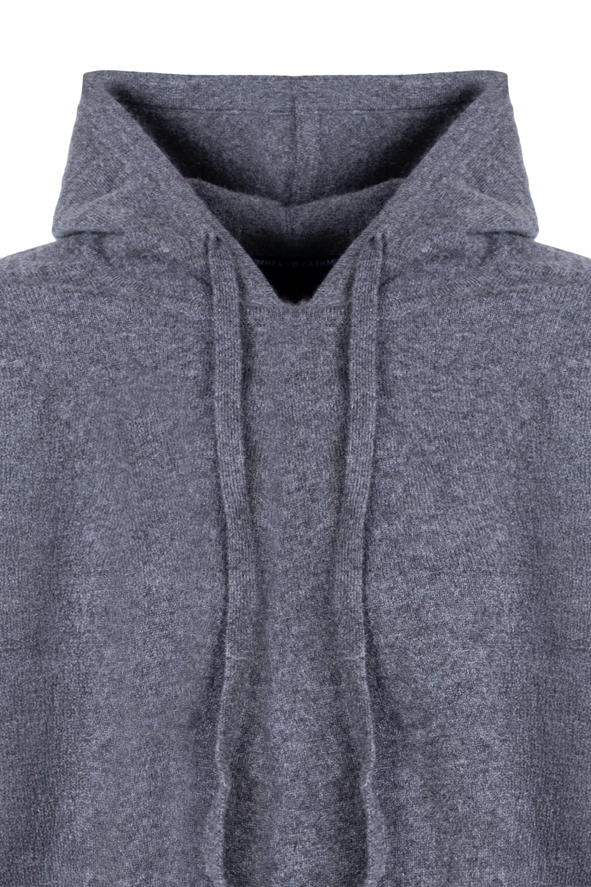 Orta Gri Melanj Agata Saf Kaşmir Kapüşonlu Kazak