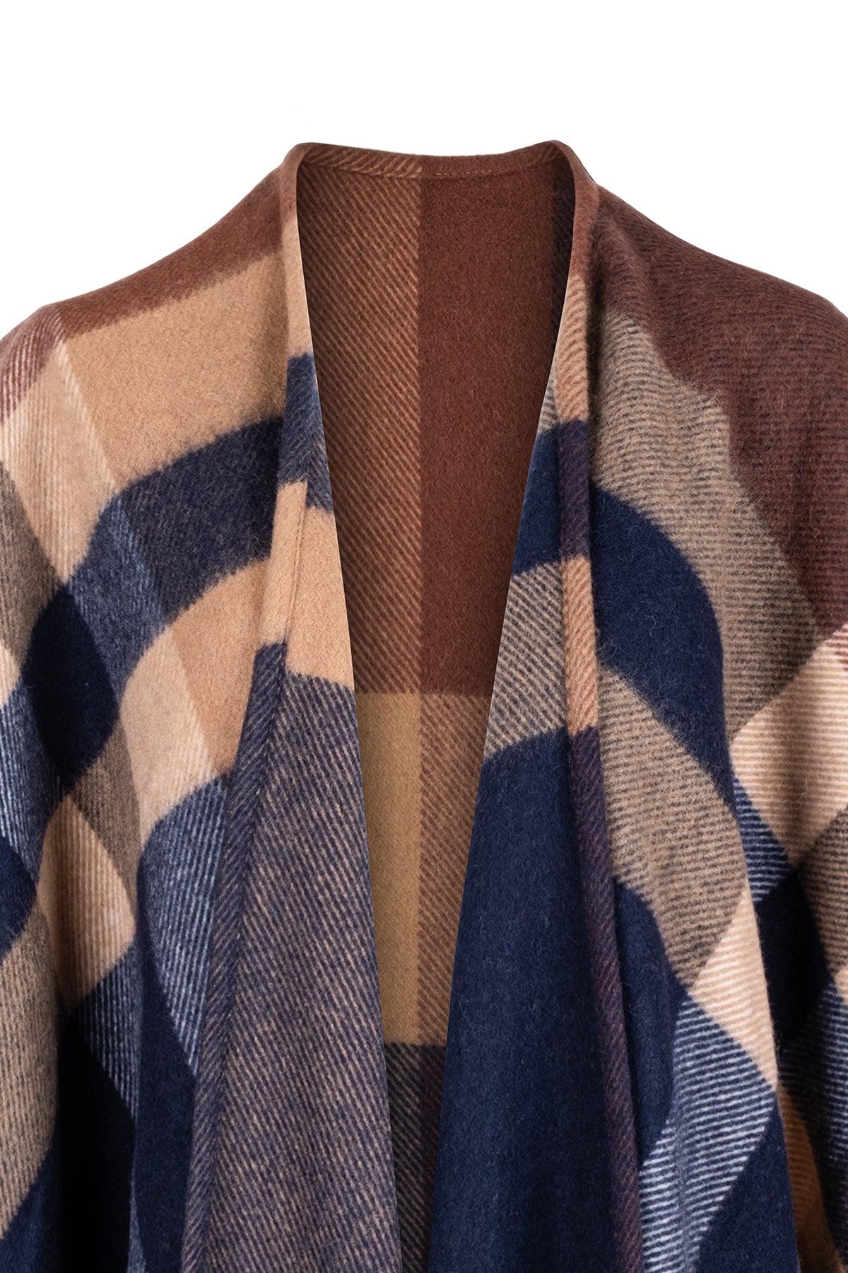 Renkli Laura Saf Yün Kareli Panço 130x150cm