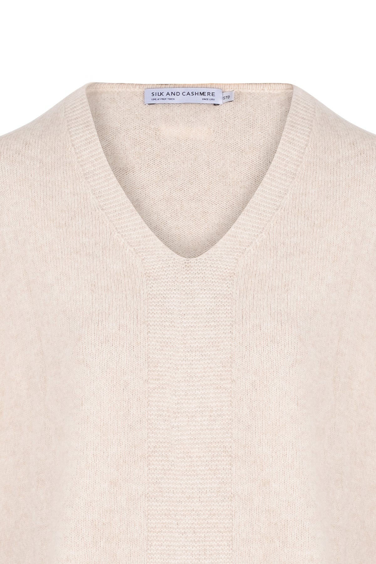 Bej Alexia Saf Kaşmir V Yaka Kısa kollu Triko