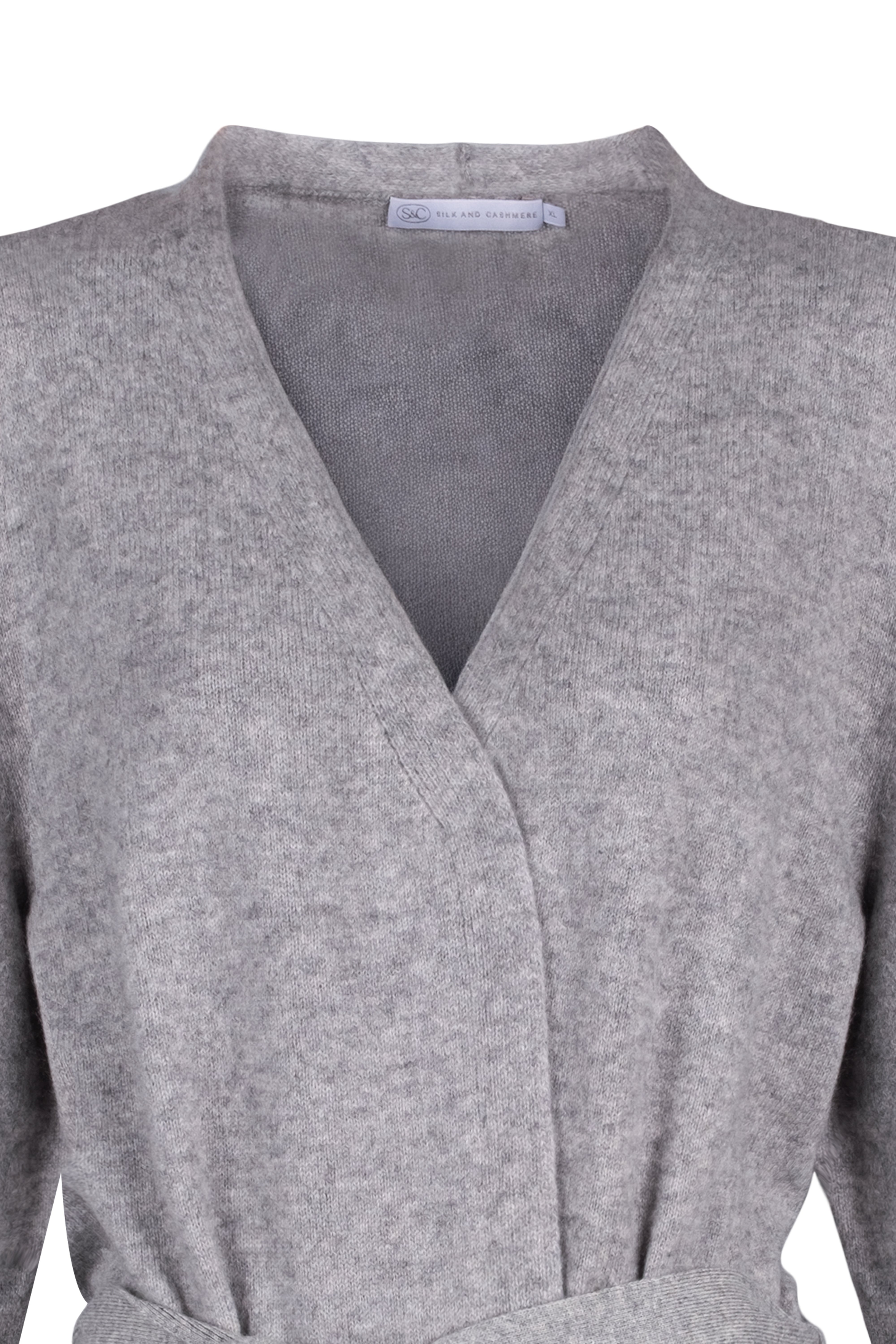 Açık Gri Lilly Saf Kaşmir Uzun Hırka