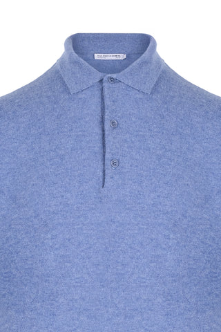 Açık Denim Saf Kaşmir Erkek Polo Kazak