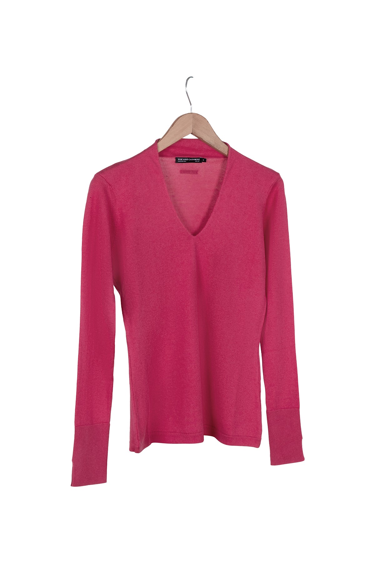 Fuşya Zoe İpek Kaşmir Derin V Yaka Triko