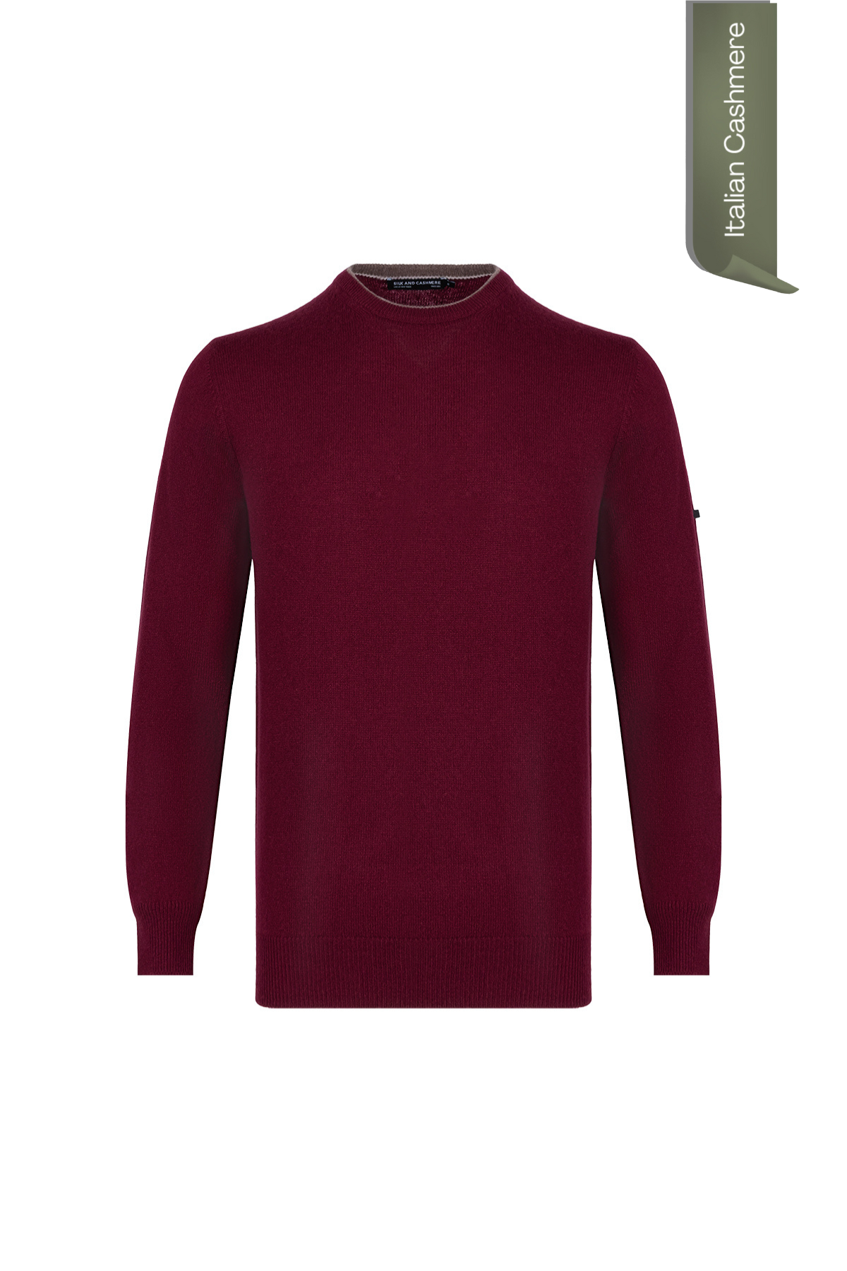 Bordo Franco Saf Kaşmir Bisiklet Yaka Kazak